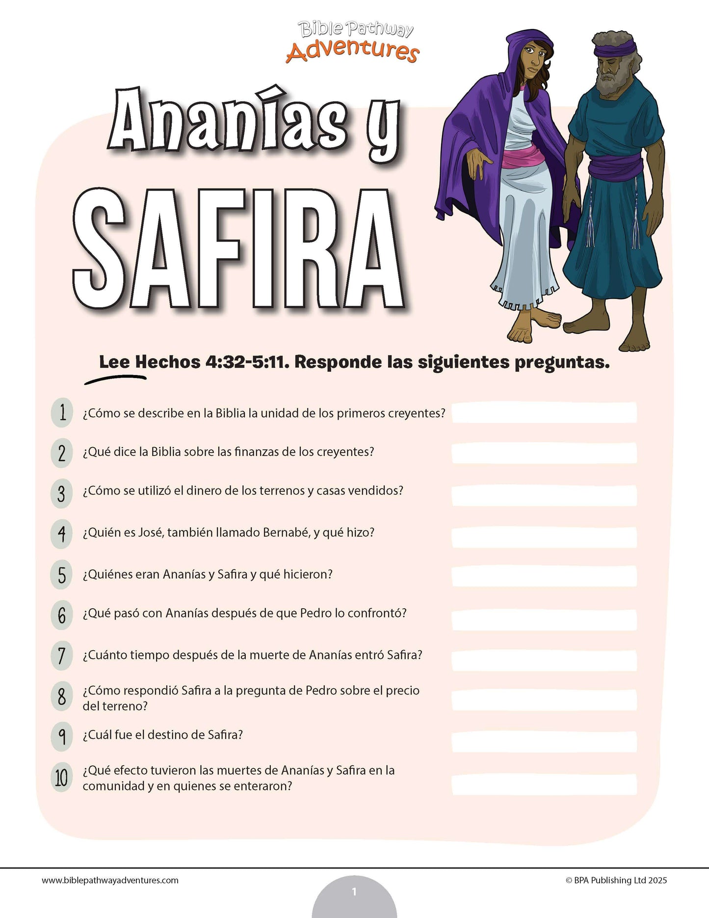 Cuestionario bíblico de Ananías y Safira