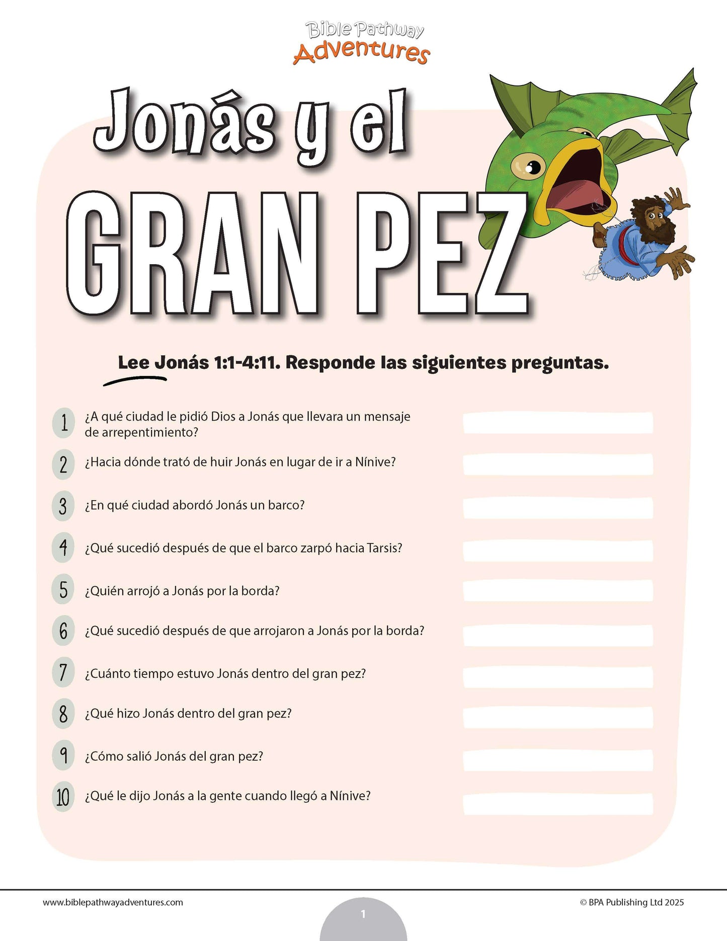 Cuestionario bíblico de Jonás y el gran pez