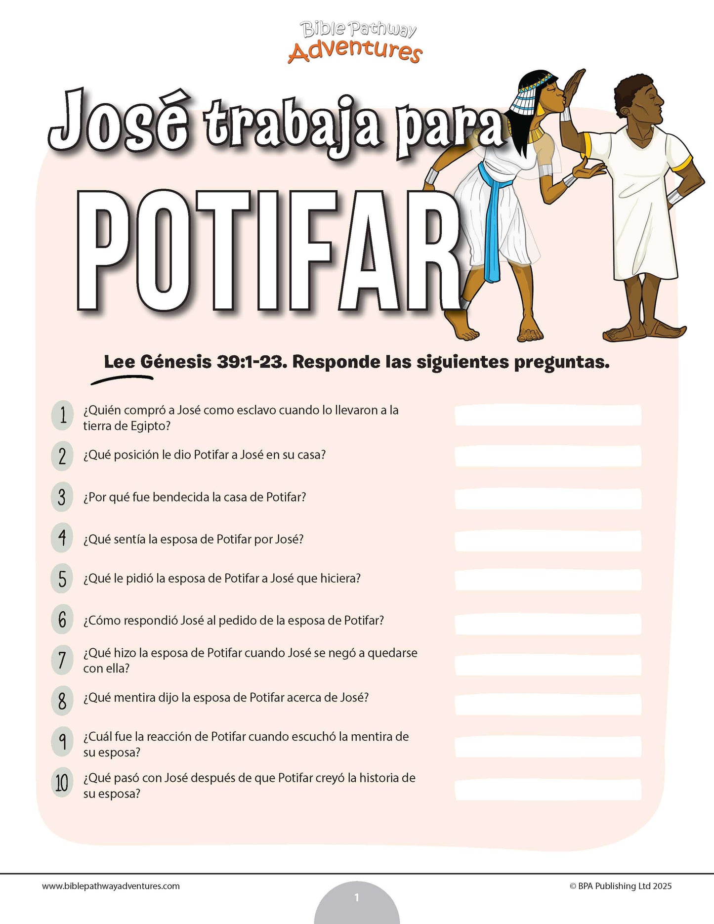Cuestionario bíblico de José y Potifar
