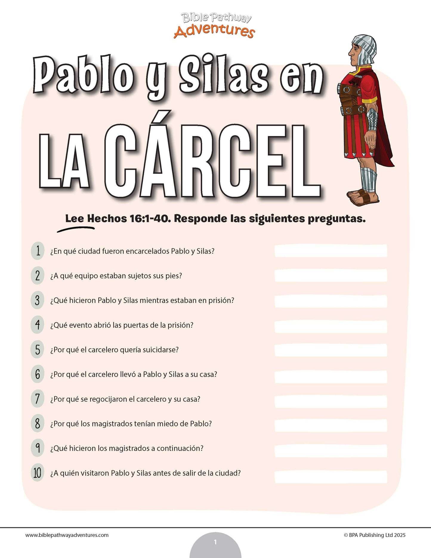 Cuestionario bíblico de Pablo y Silas en la prisión