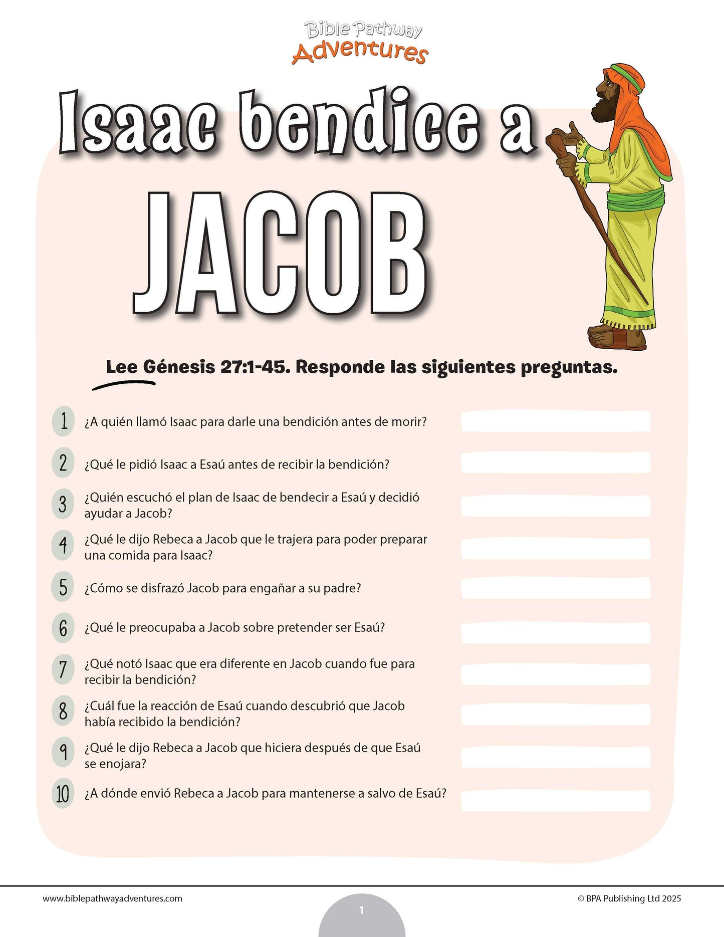 Cuestionario bíblico de cuando Isaac bendice a Jacob