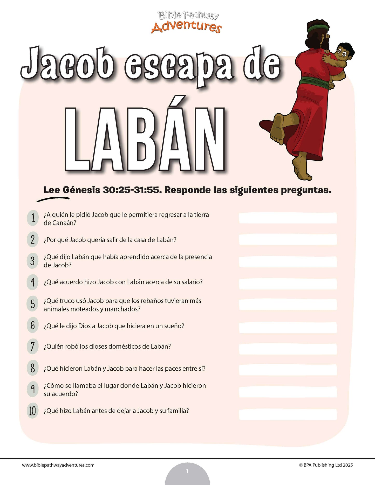 Cuestionario bíblico de cuando Jacob escapó de Labán