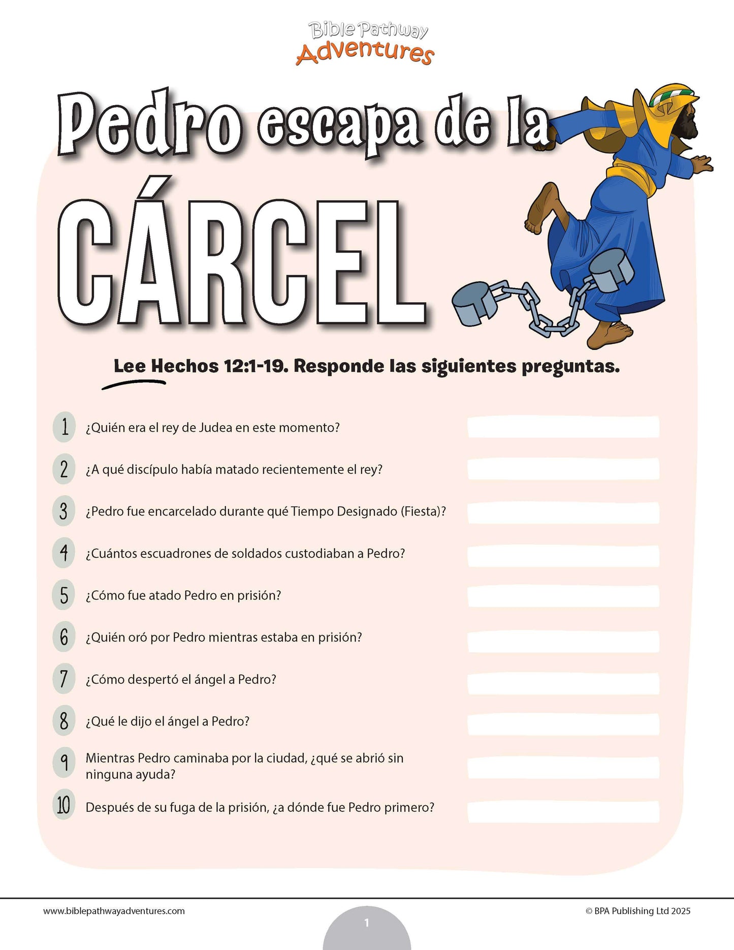 Cuestionario bíblico de cuando Pedro escapa de la prisión