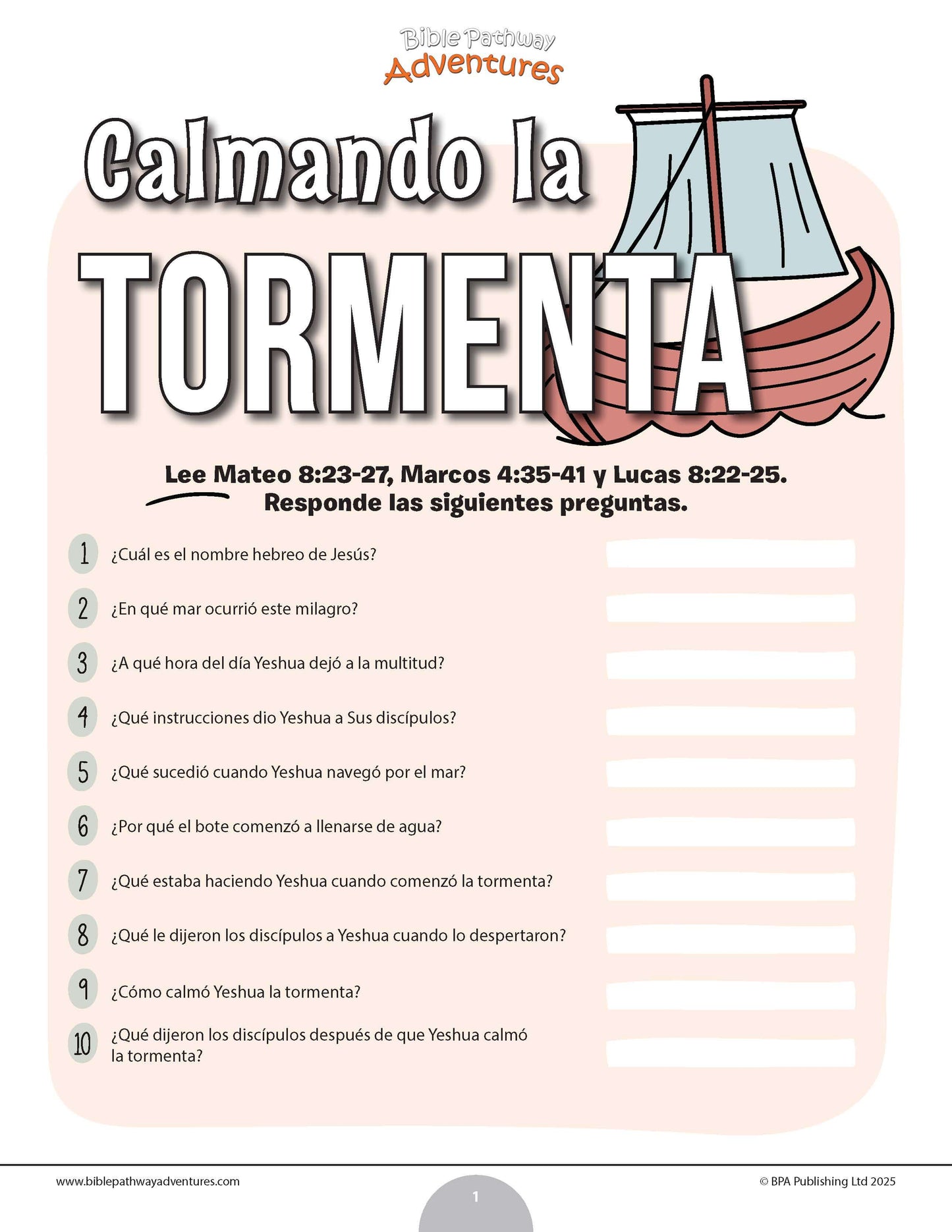 Cuestionario bíblico de la calma de la tormenta