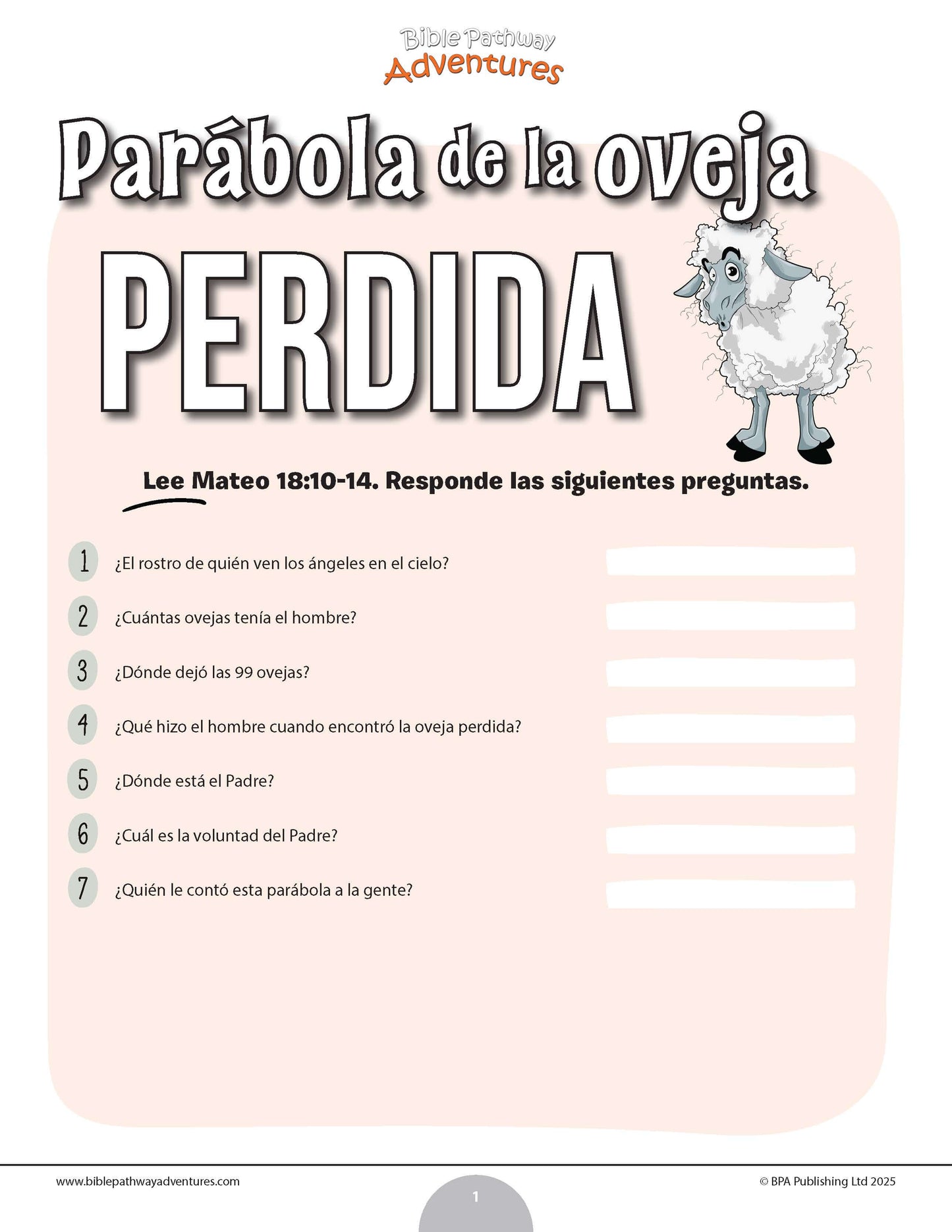 Cuestionario bíblico de la parábola de la oveja perdida