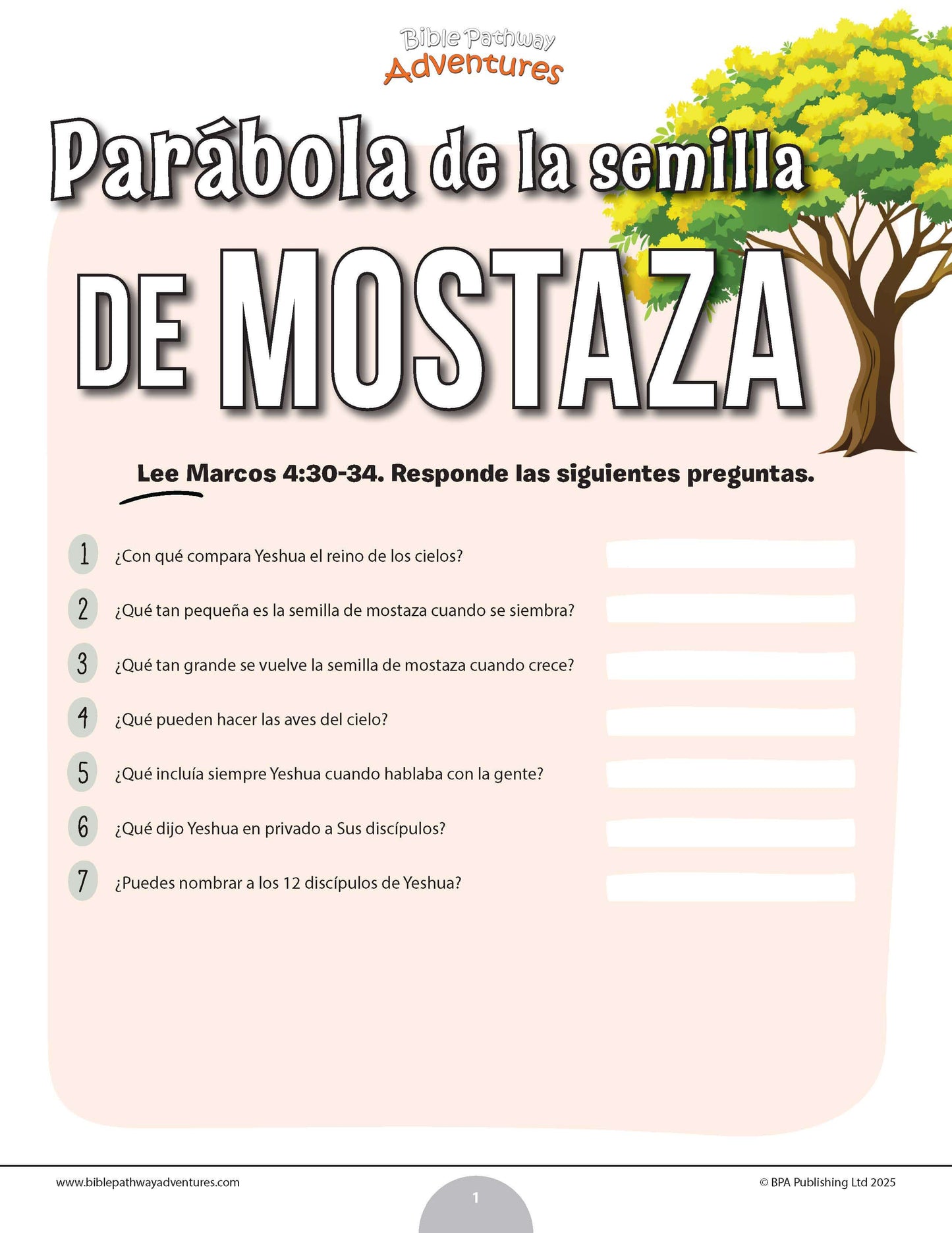 Cuestionario bíblico de la parábola de la semilla de mostaza (PDF)