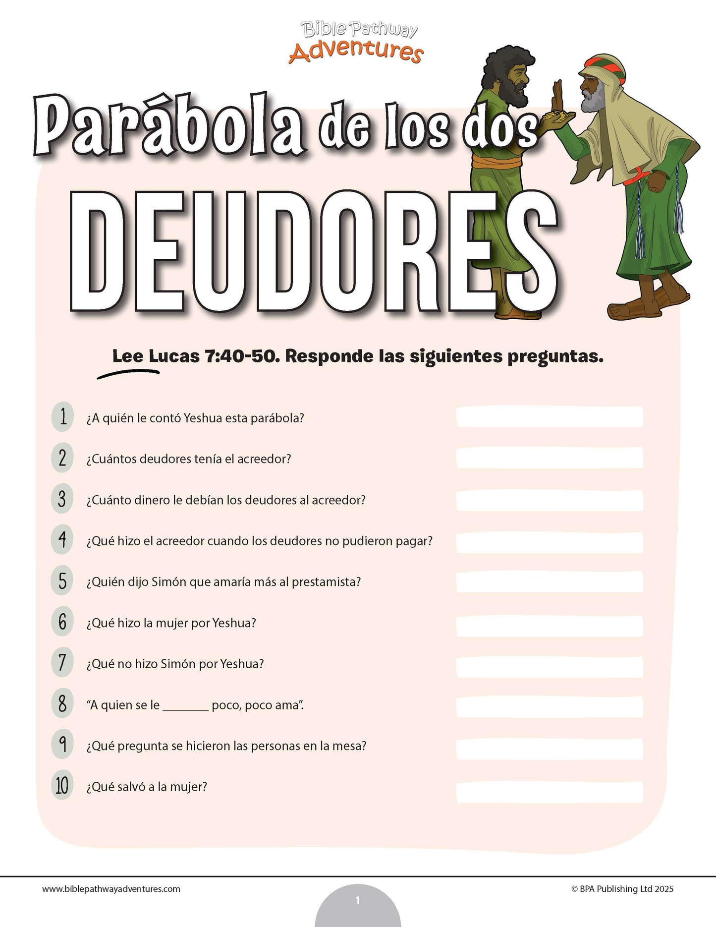 Cuestionario bíblico de la parábola de los dos deudores