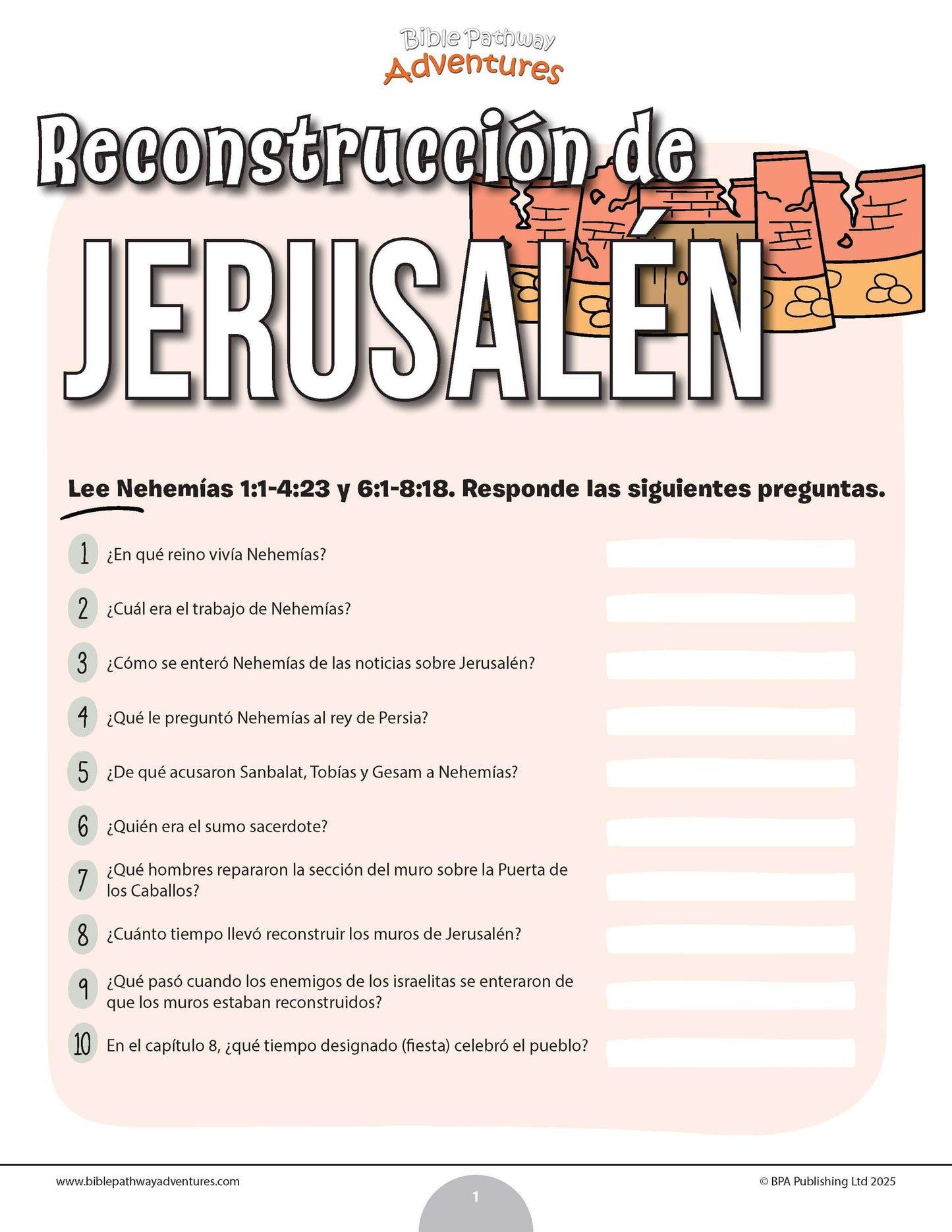 Cuestionario bíblico de la reconstrucción de Jerusalén