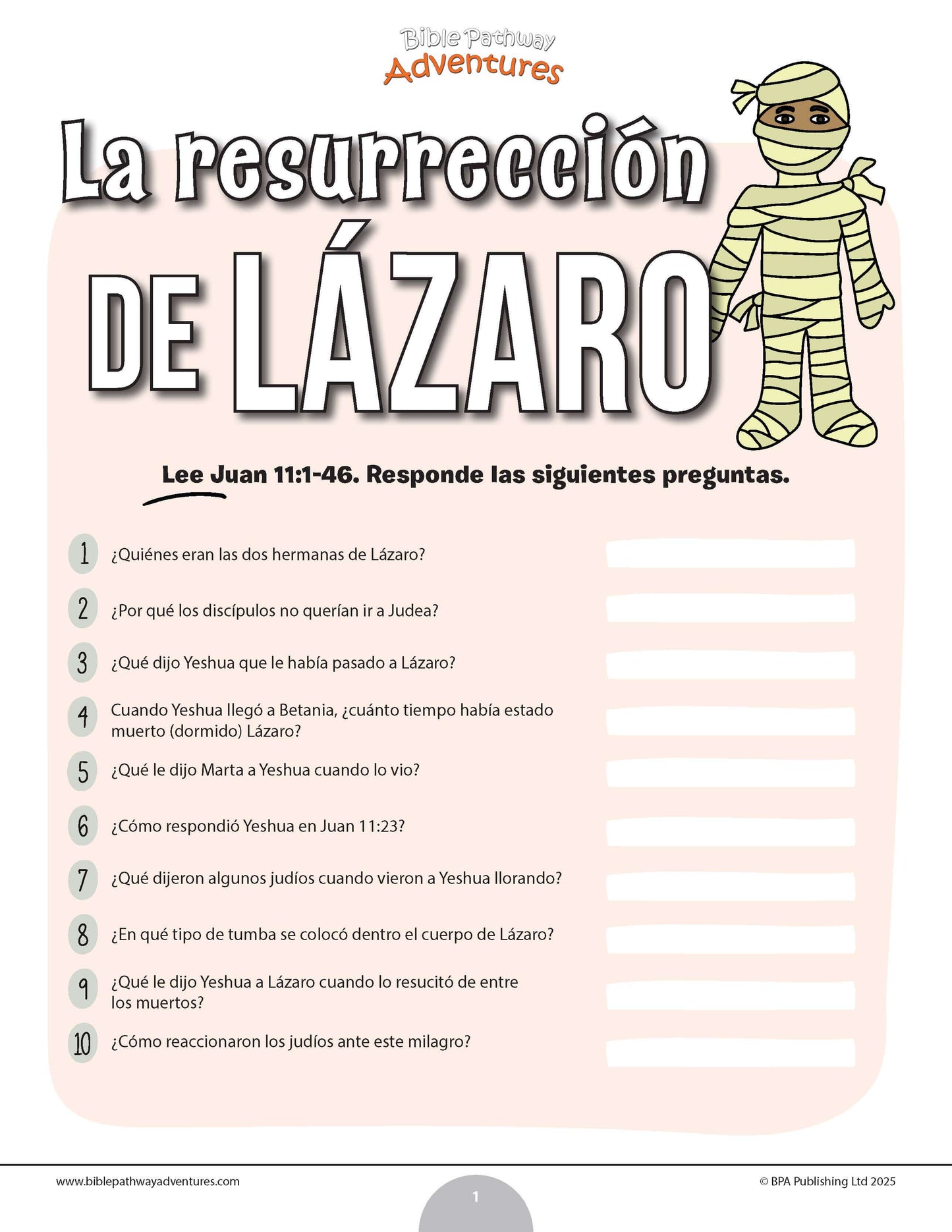 Cuestionario bíblico de la resurrección de Lázaro