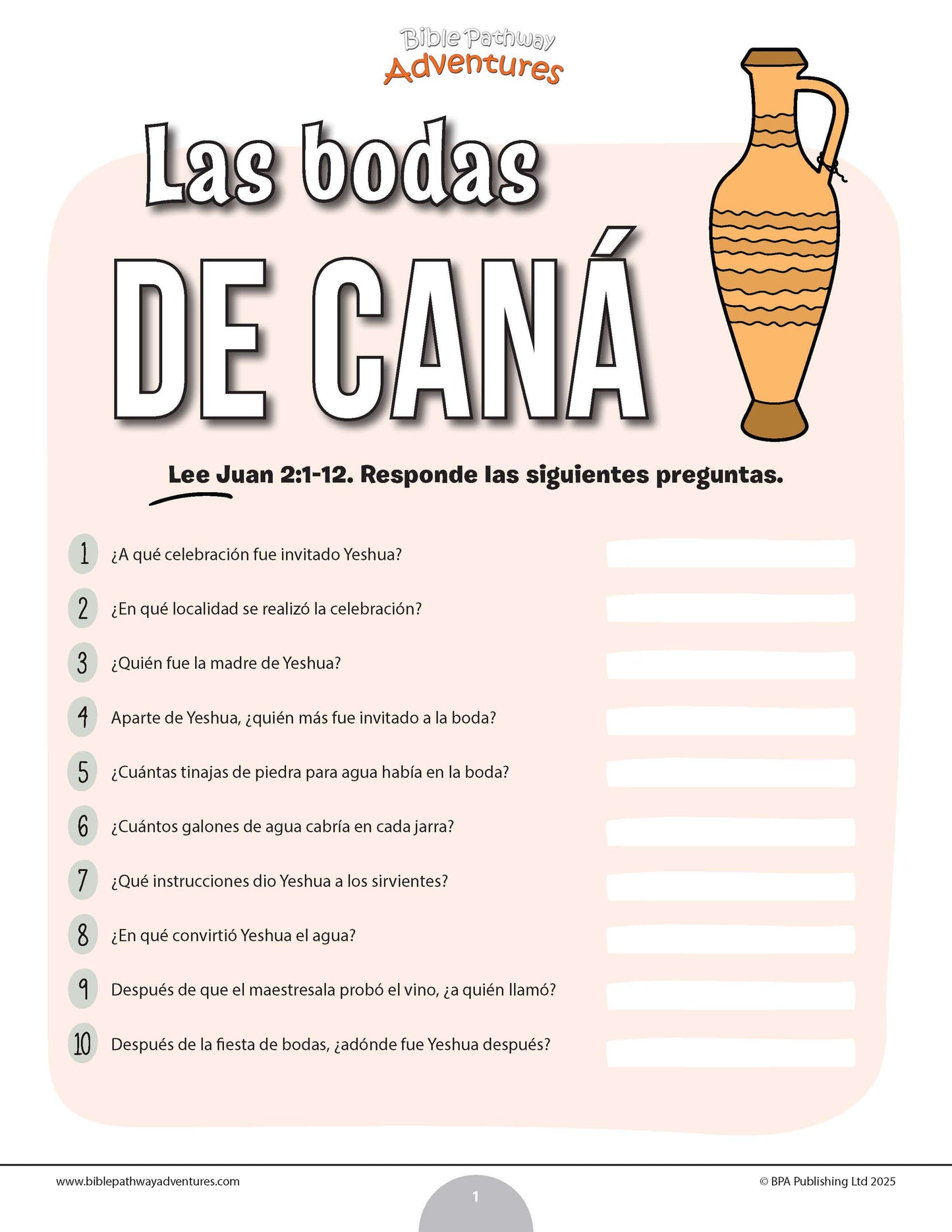 Cuestionario bíblico de las bodas de Caná