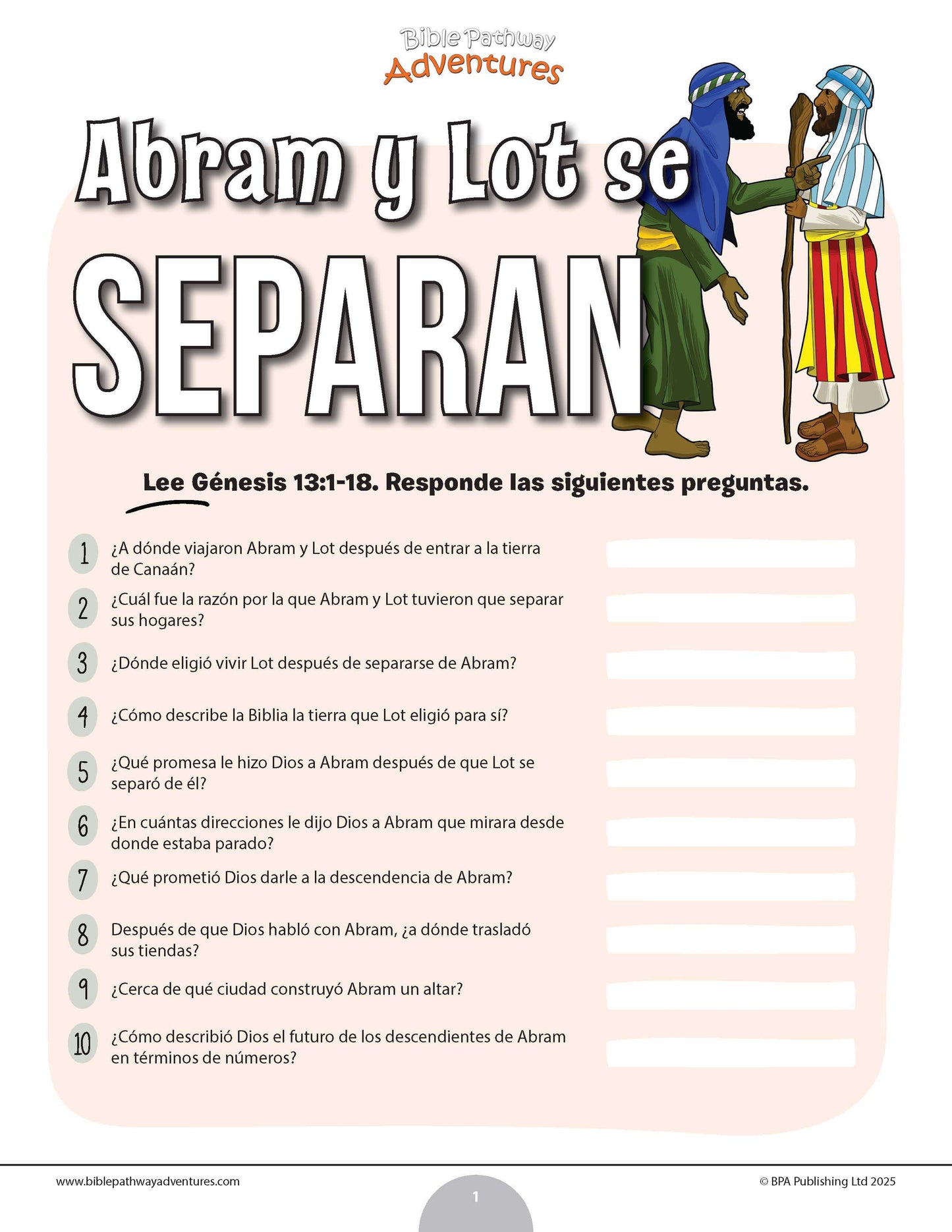 Cuestionario bíblico de la separación de Abram y Lot