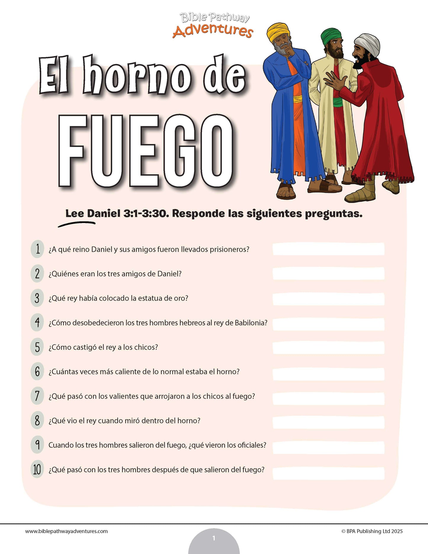 Cuestionario bíblico del horno de fuego