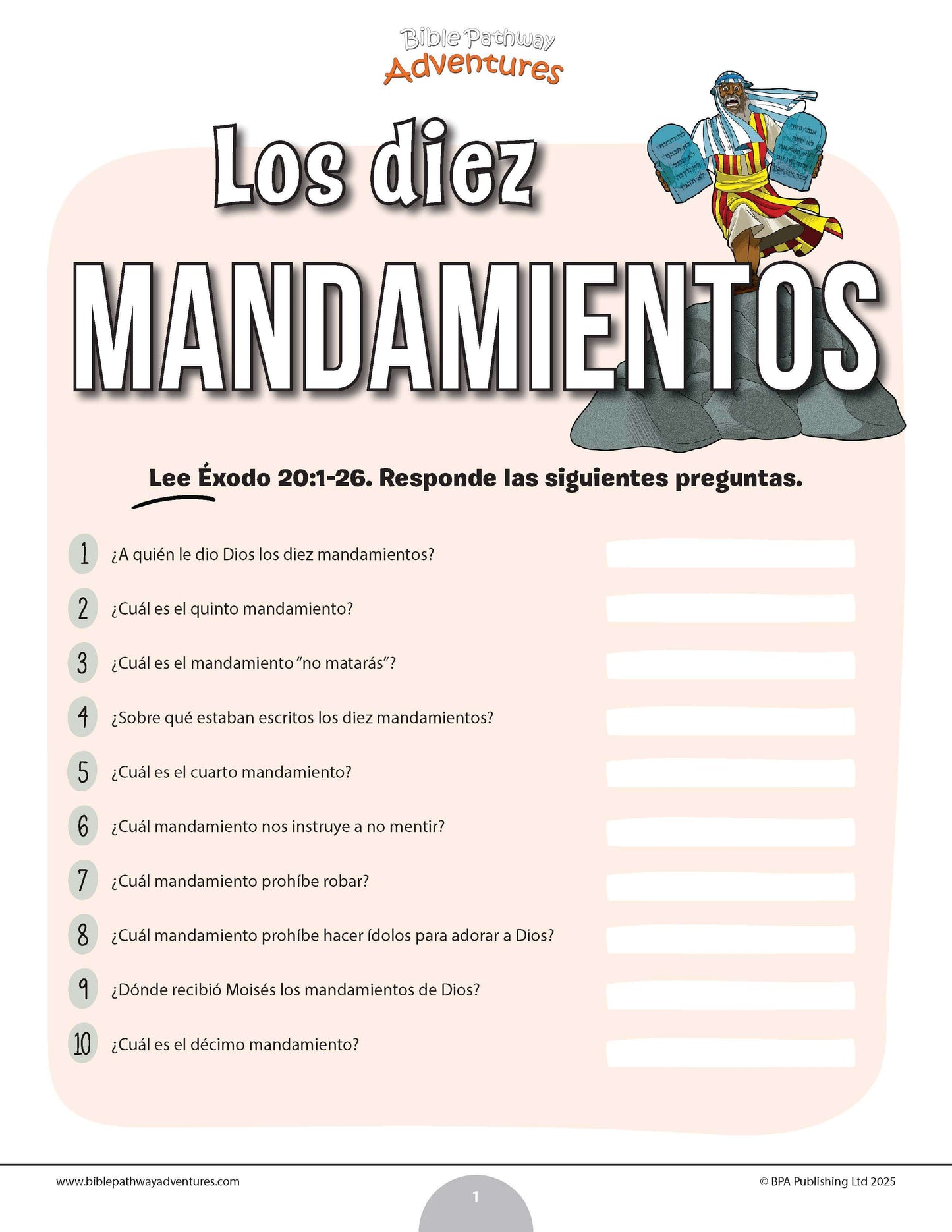 Cuestionario bíblico de los Diez Mandamientos