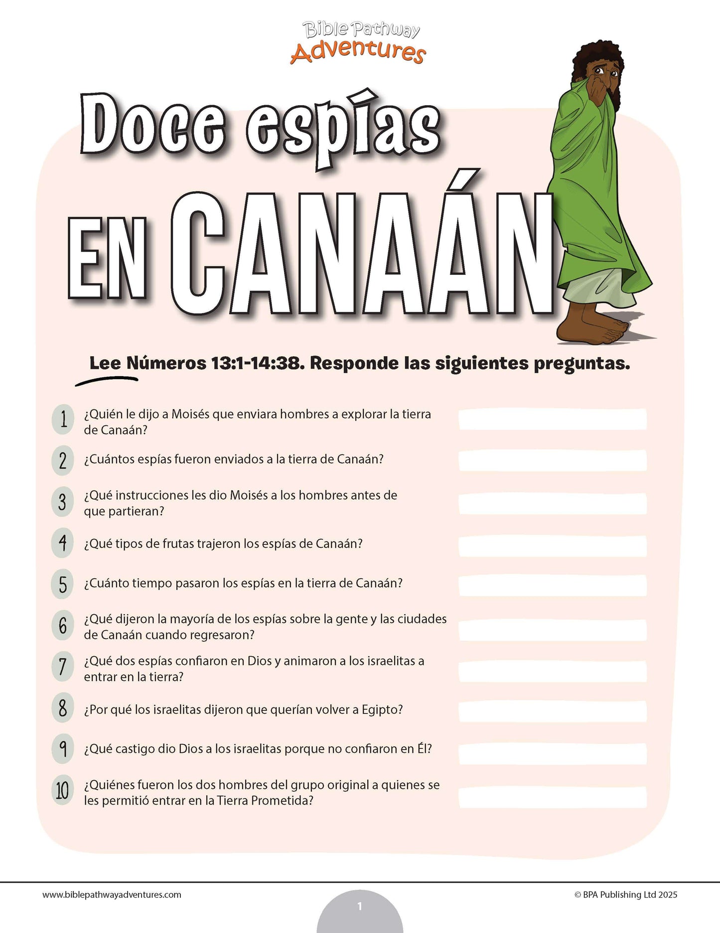 Cuestionario bíblico de los doce espías en Canaán