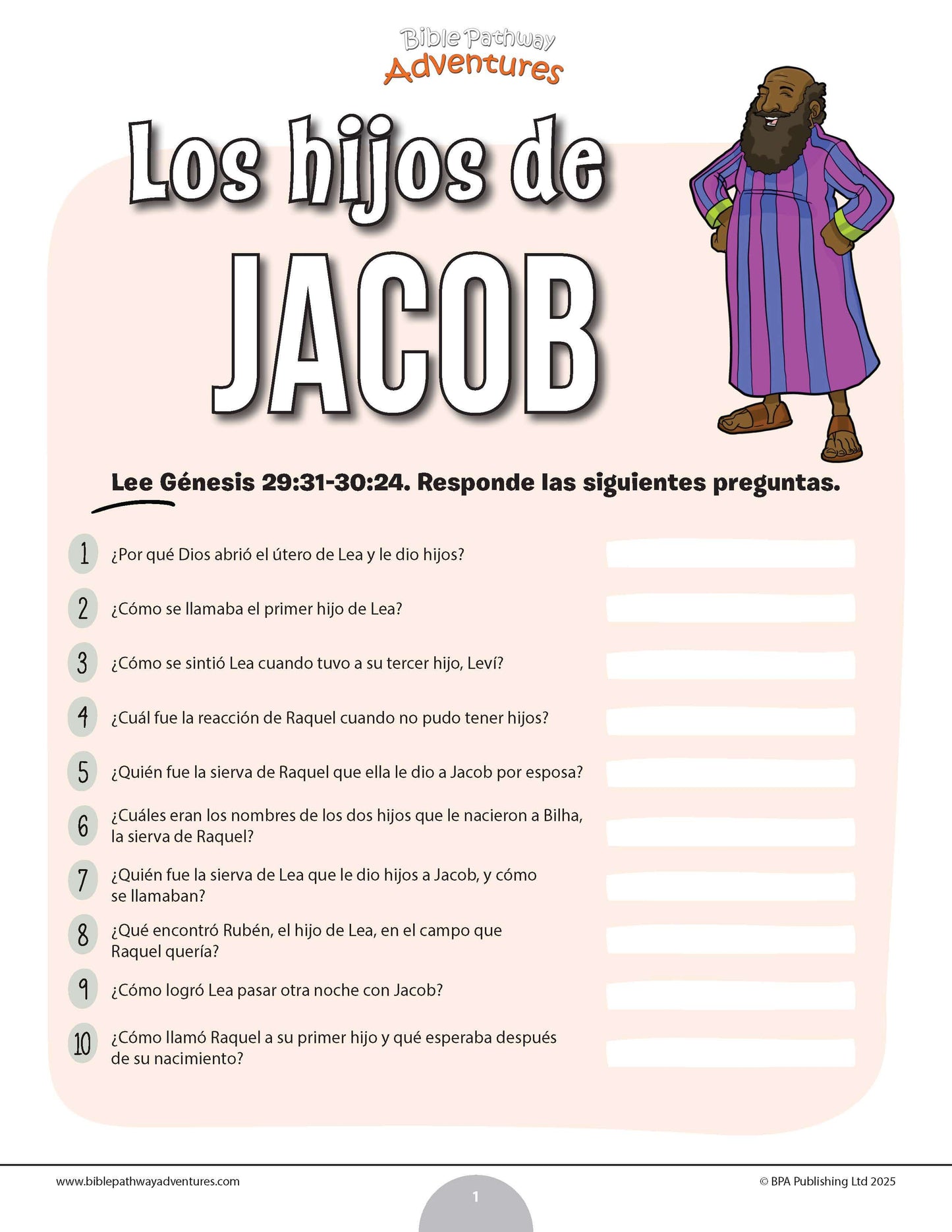 Cuestionario bíblico de los hijos de Jacob