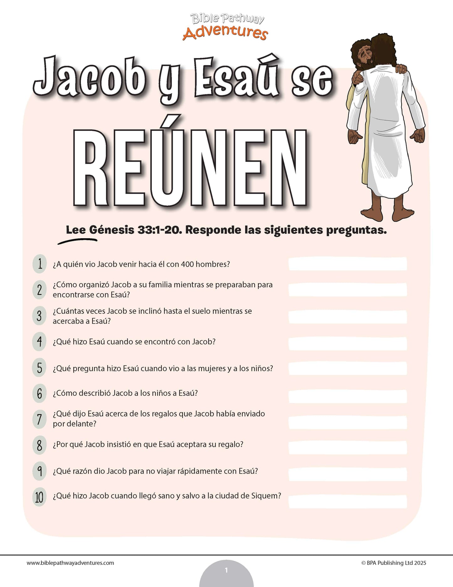 Cuestionario bíblico del reencuentro de Jacob y Esaú