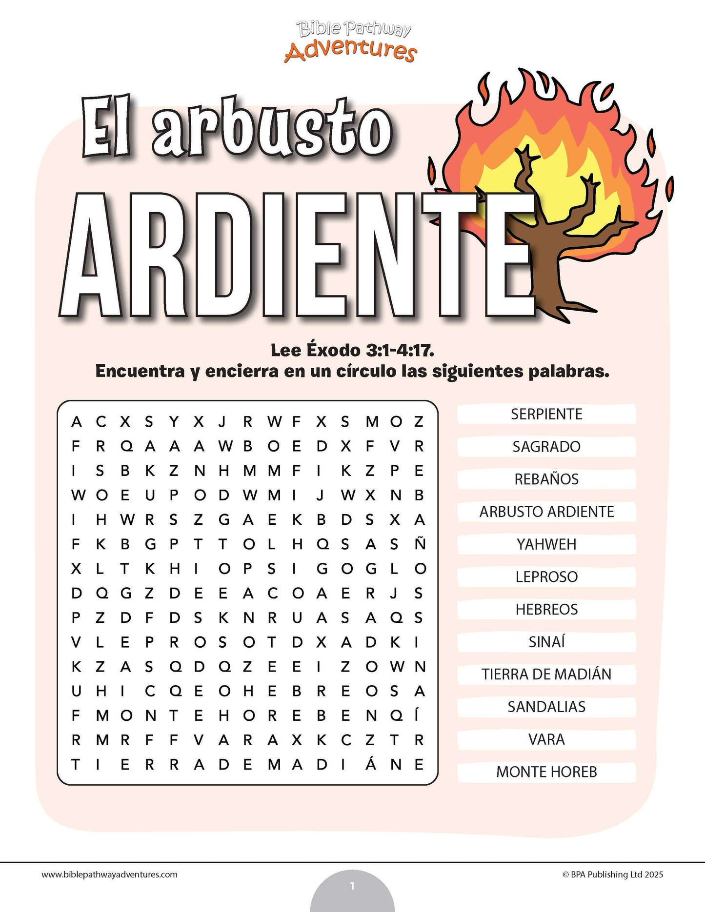 Sopa de letras del arbusto ardiente