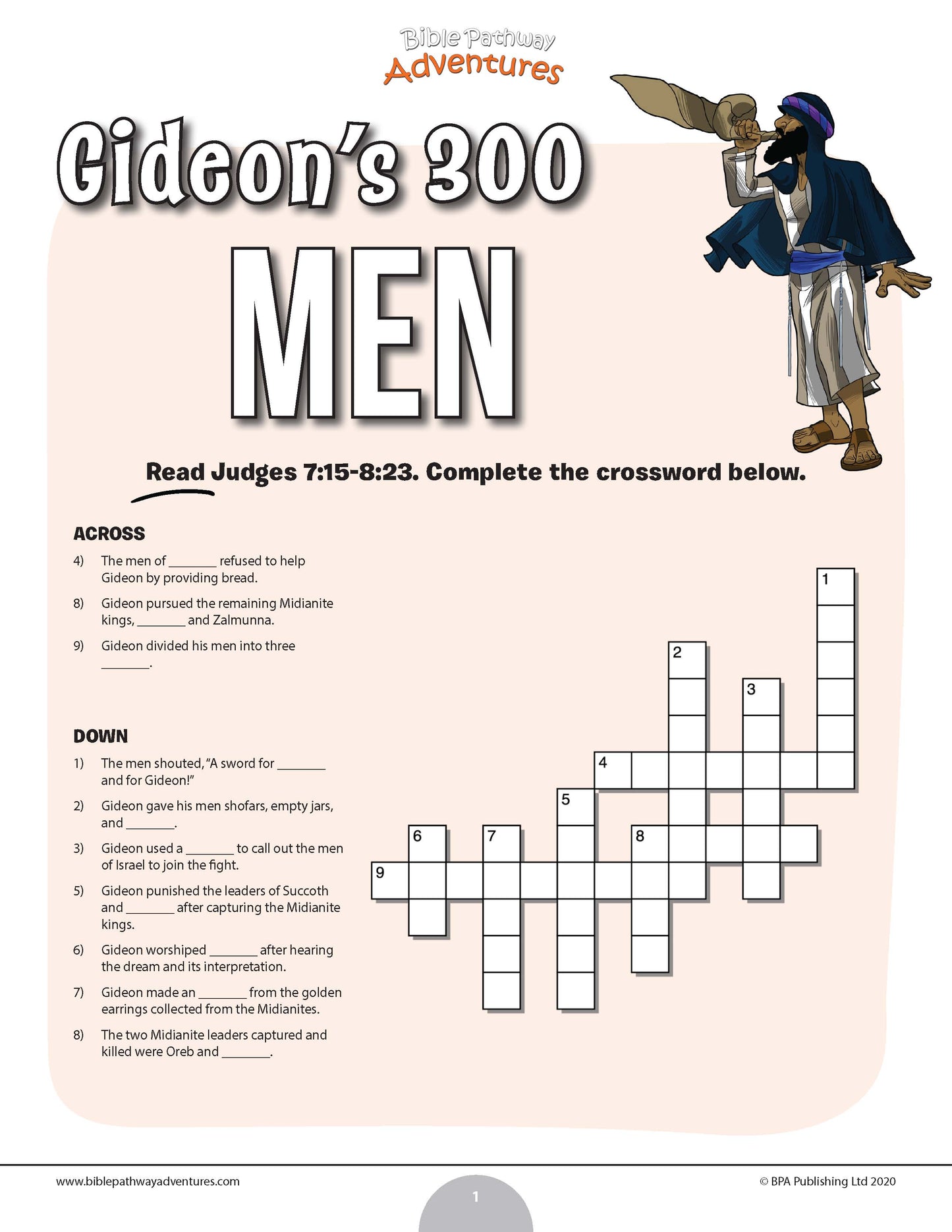 Gideon's 300 men Bible crossword puzzle (PDF)