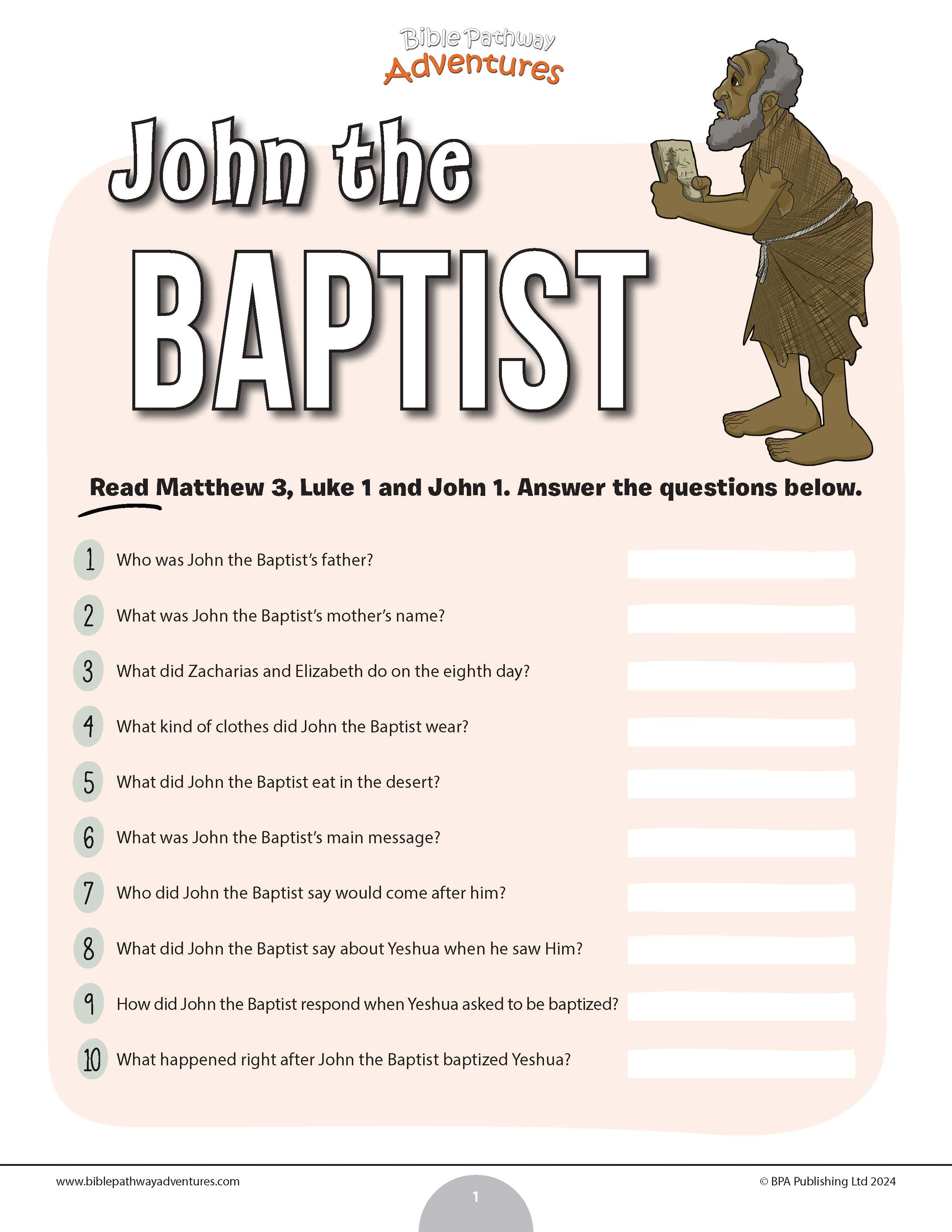 John The Baptist Quiz (PDF) – Bible Pathway Adventures