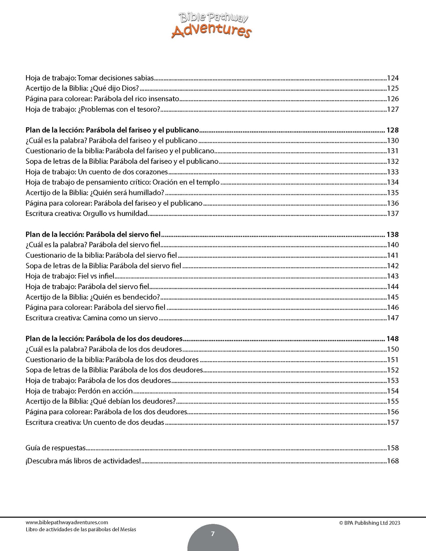 Libro de actividades de las parábolas del Mesías (PDF)