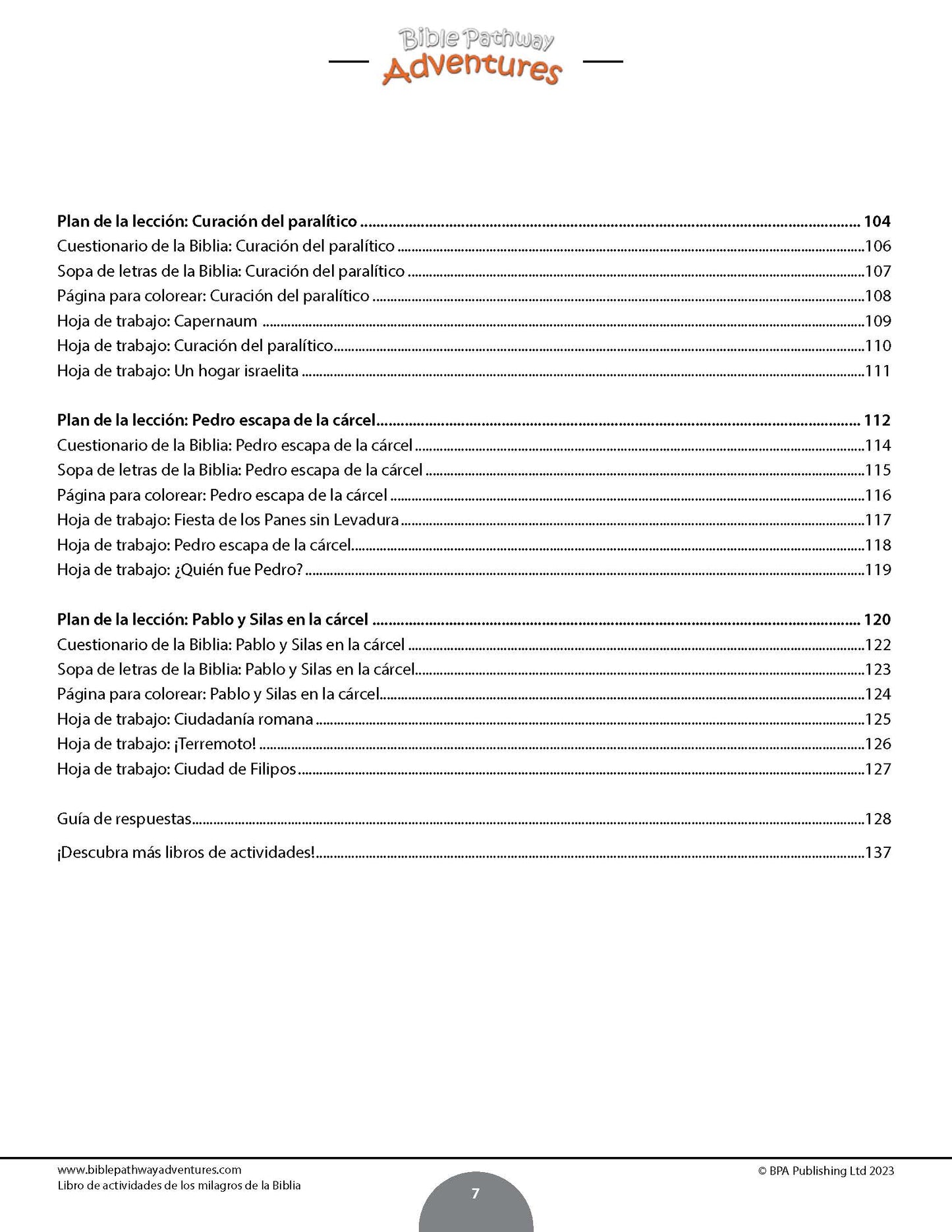 Libro de actividades de los milagros de la Biblia (PDF)