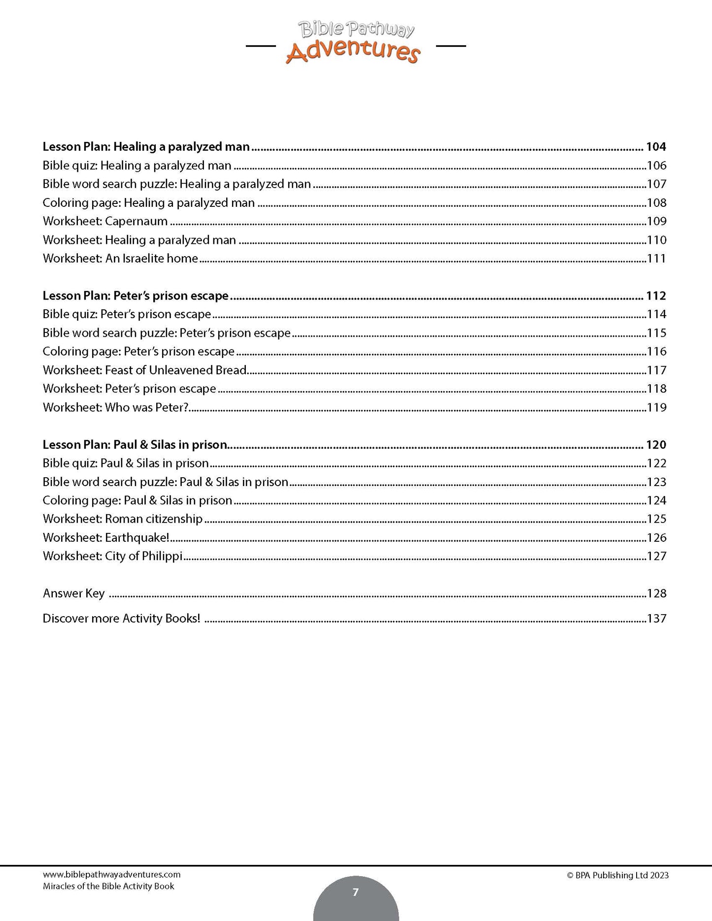 Lesson plan document for Bible study with various activities and topics listed.