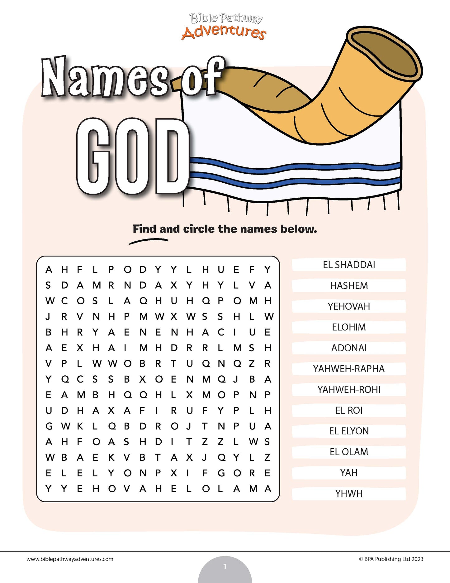 Names of God Bible word search (PDF)