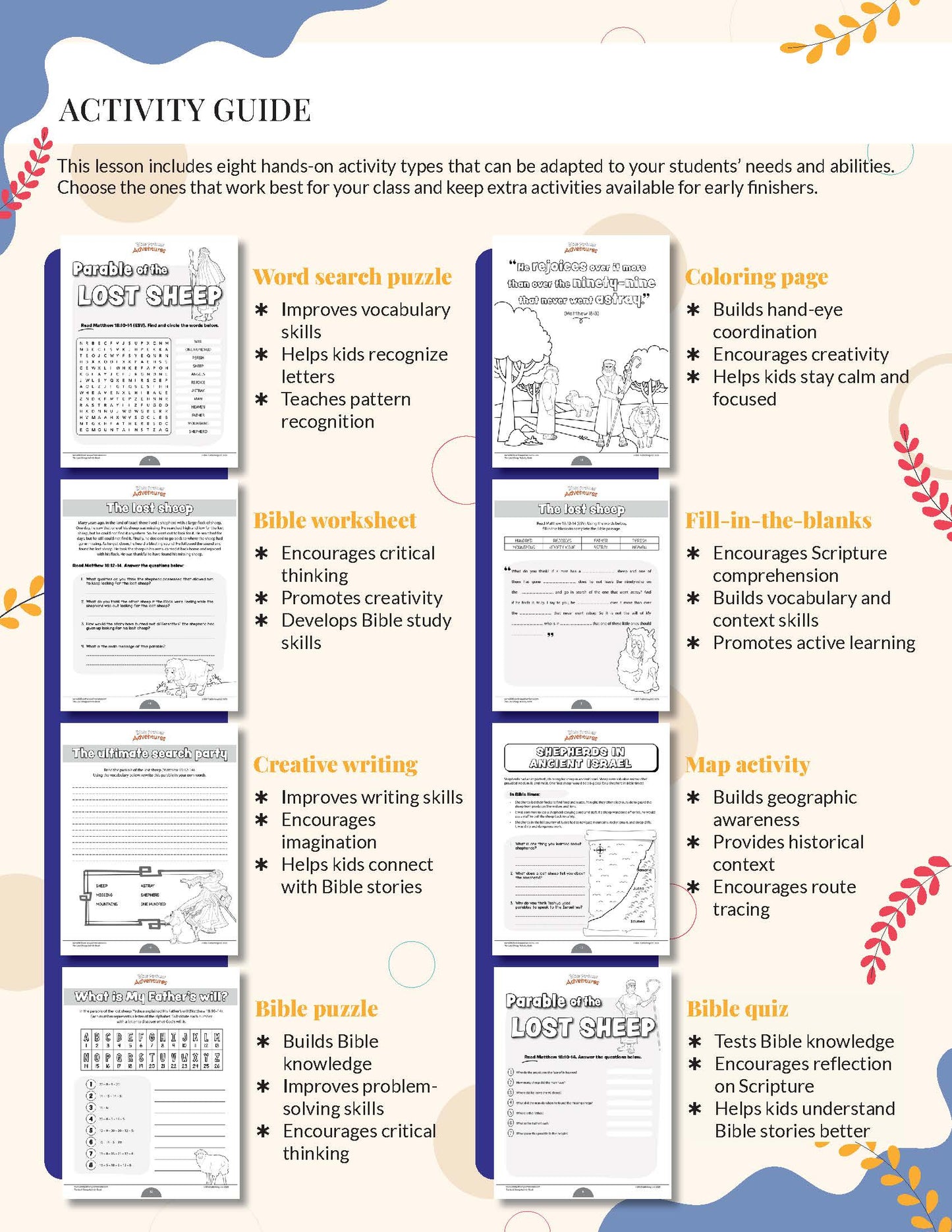 Libro de actividades de la parábola de la oveja perdida