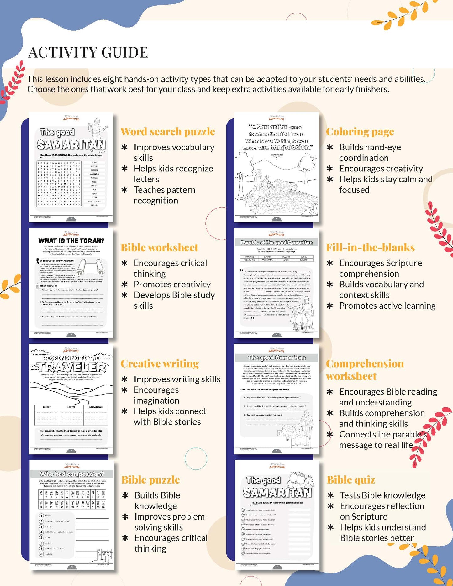 Libro de actividades de la parábola del buen samaritano