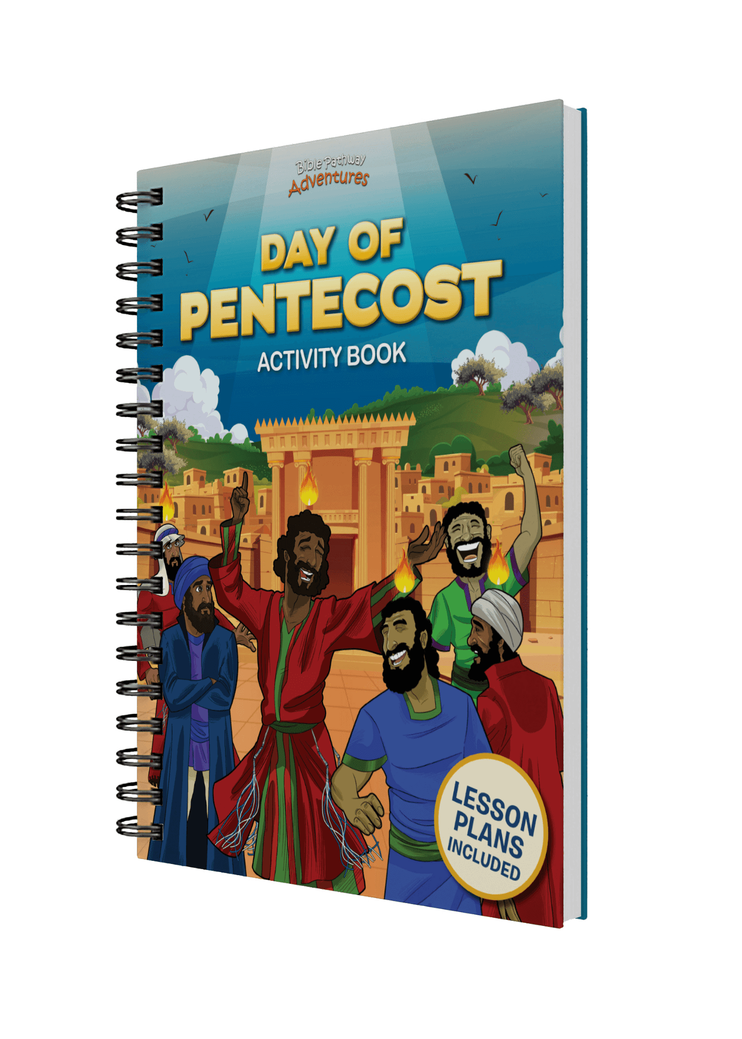 Activity book titled 'Day of Pentecost' with colorful illustration on cover