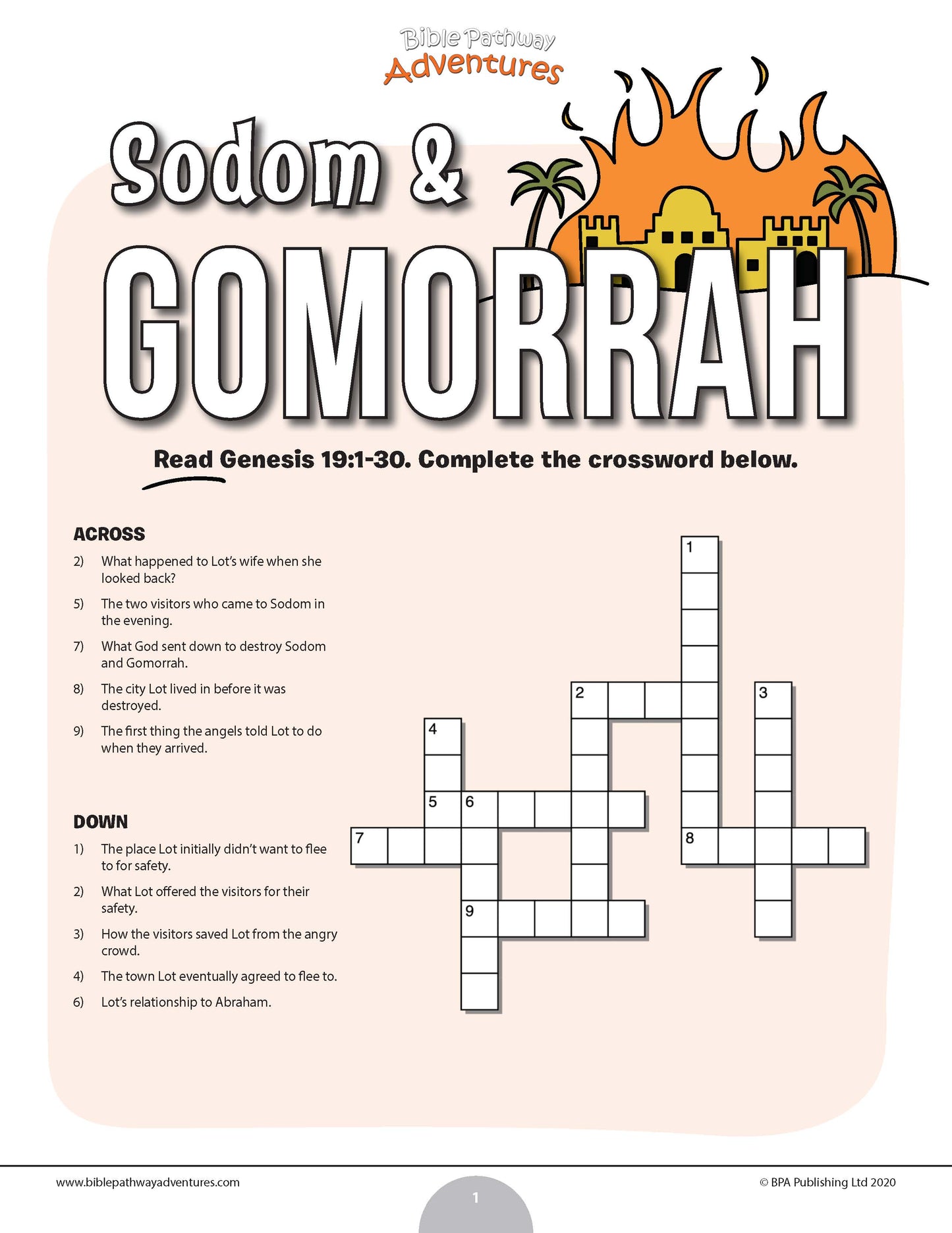 Sodom & Gomorrah Bible crossword puzzle (PDF)