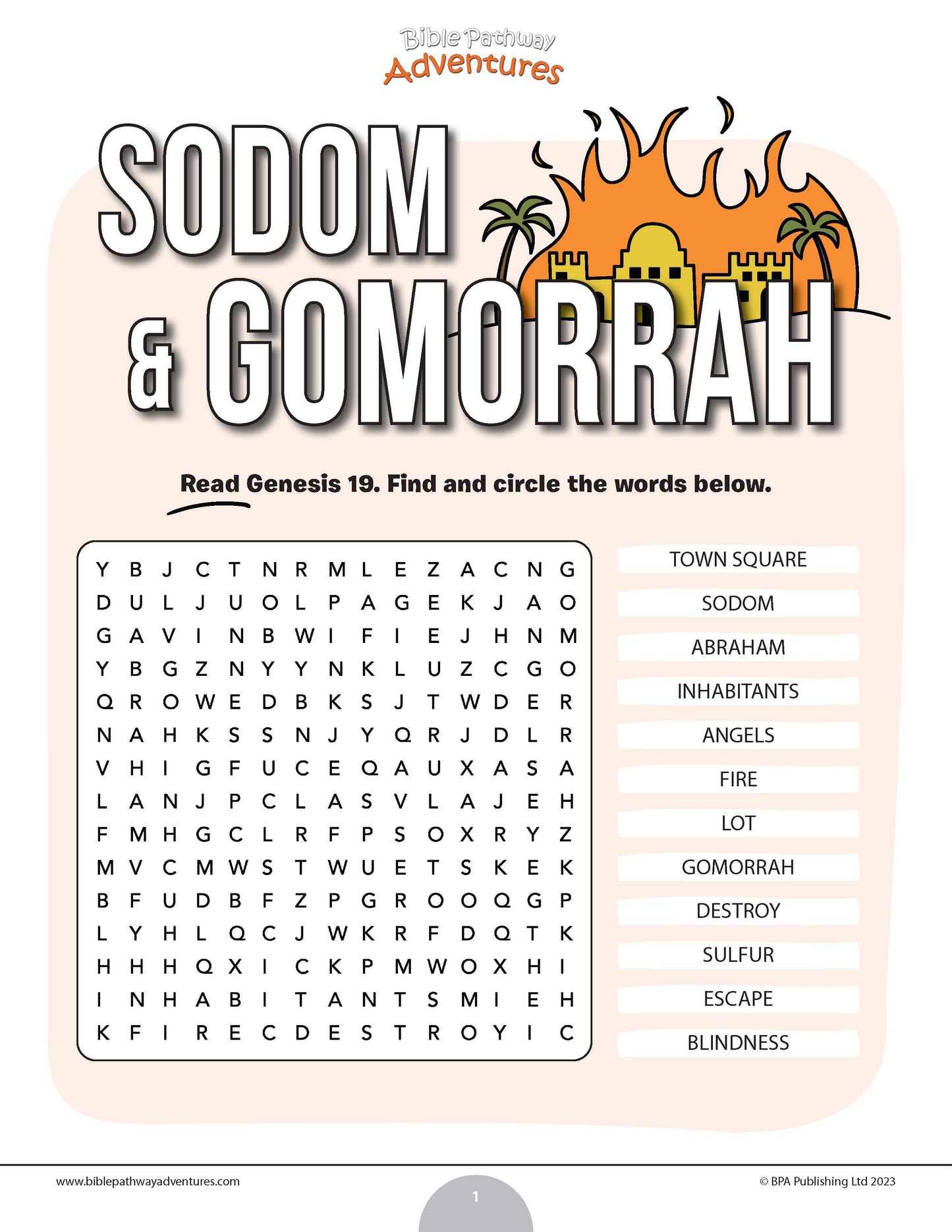 Sodom and Gomorrah Bible word search (PDF)