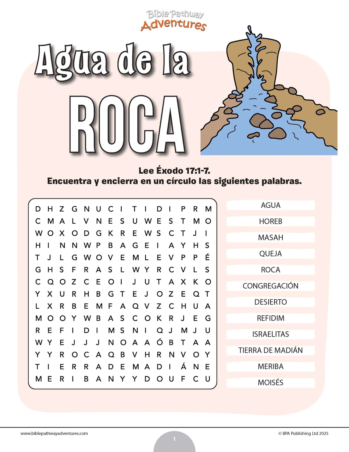 Sopa de letras de Agua de la Roca