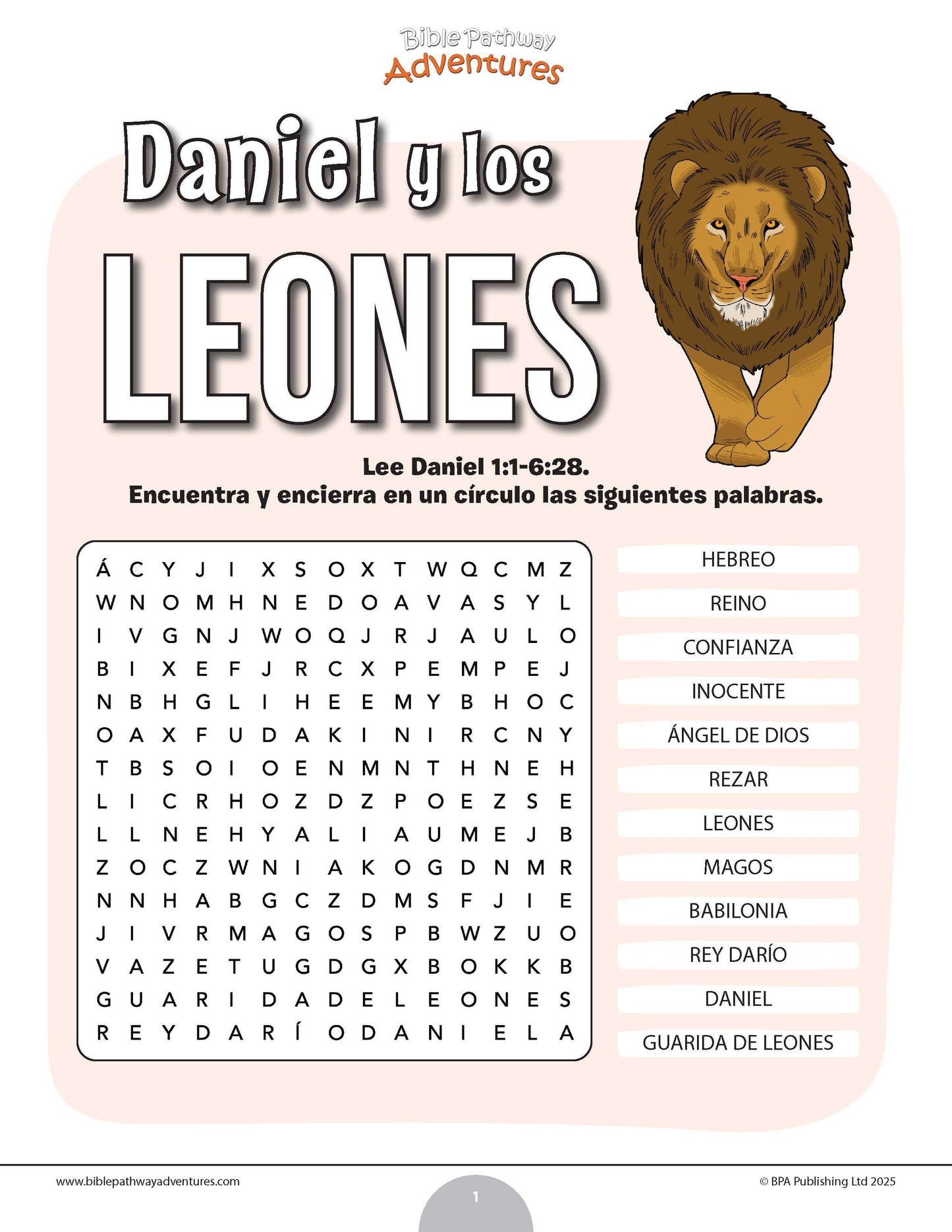 Sopa de letras de Daniel y los leones