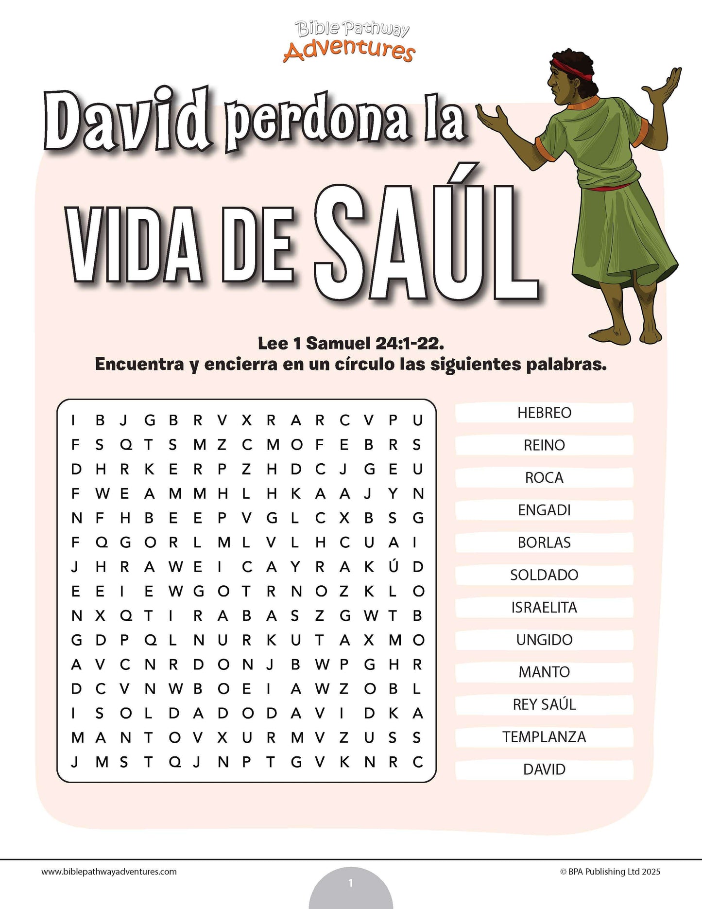 Sopa de letras de David perdona la vida de Saúl