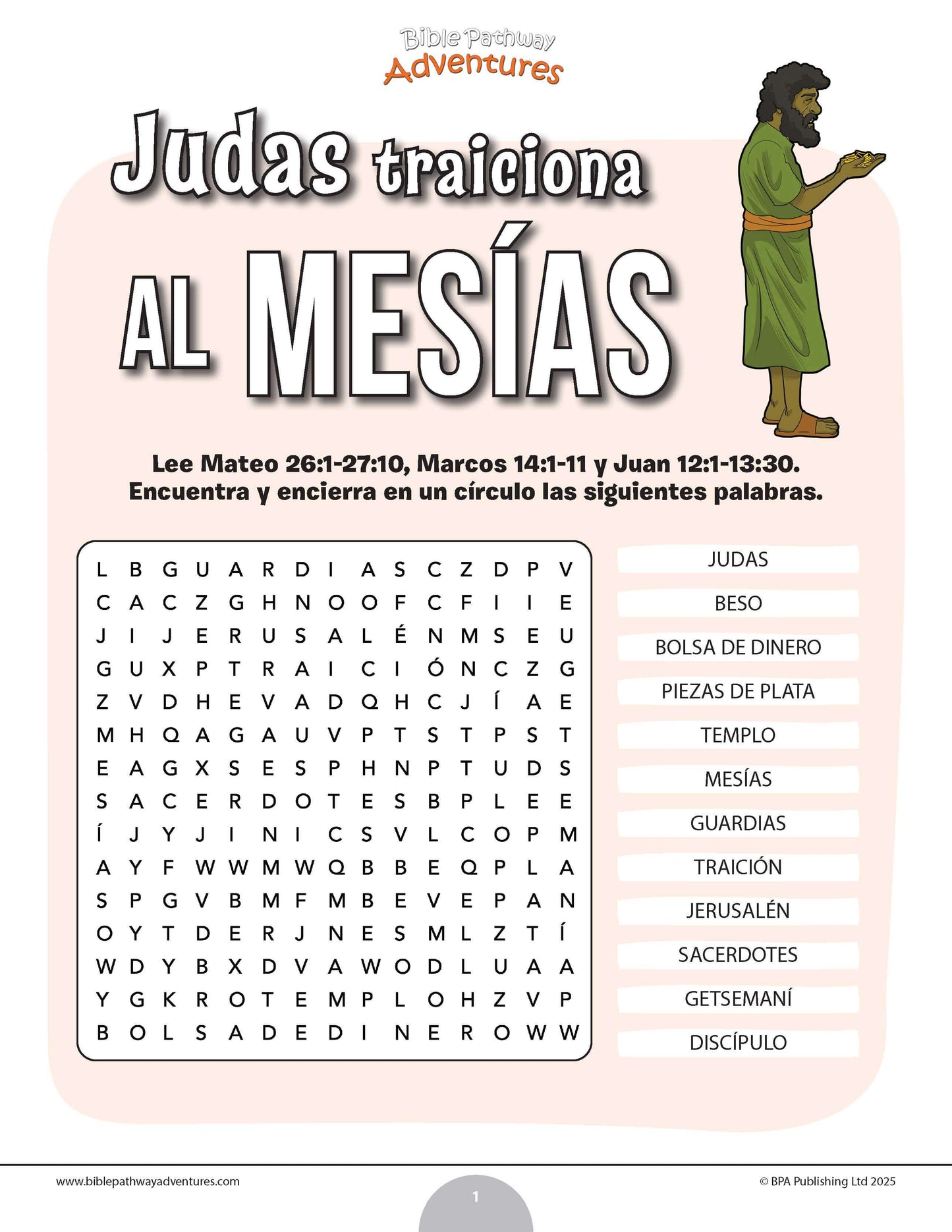 Sopa de letras de Judas traiciona al Mesías
