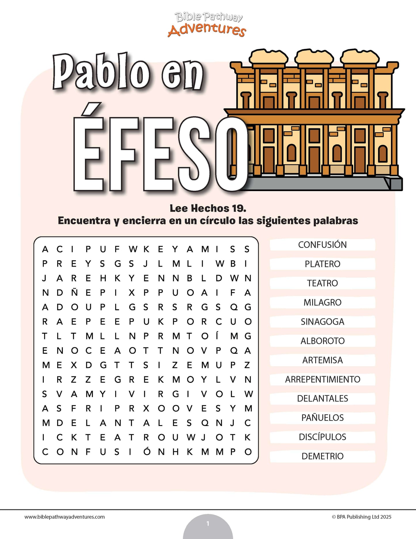 Sopa de letras de Pablo en Éfeso