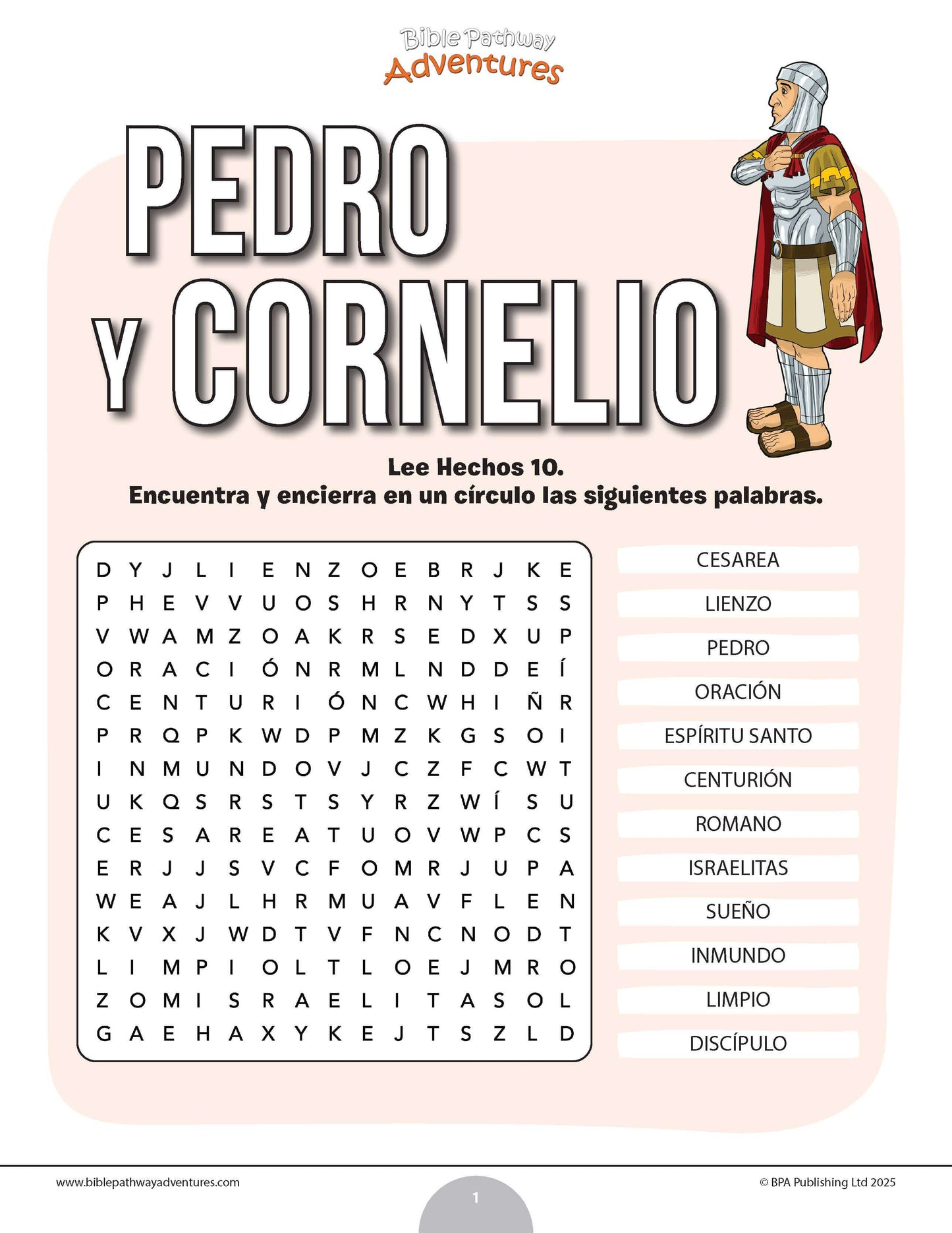 Sopa de letras de Pedro y Cornelio