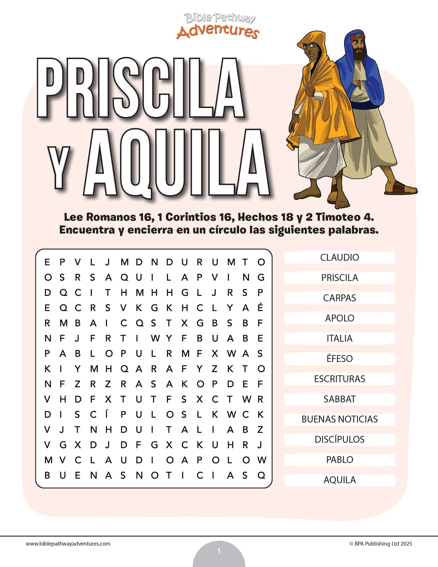 Sopa de letras de Priscila y Aquila (PDF)