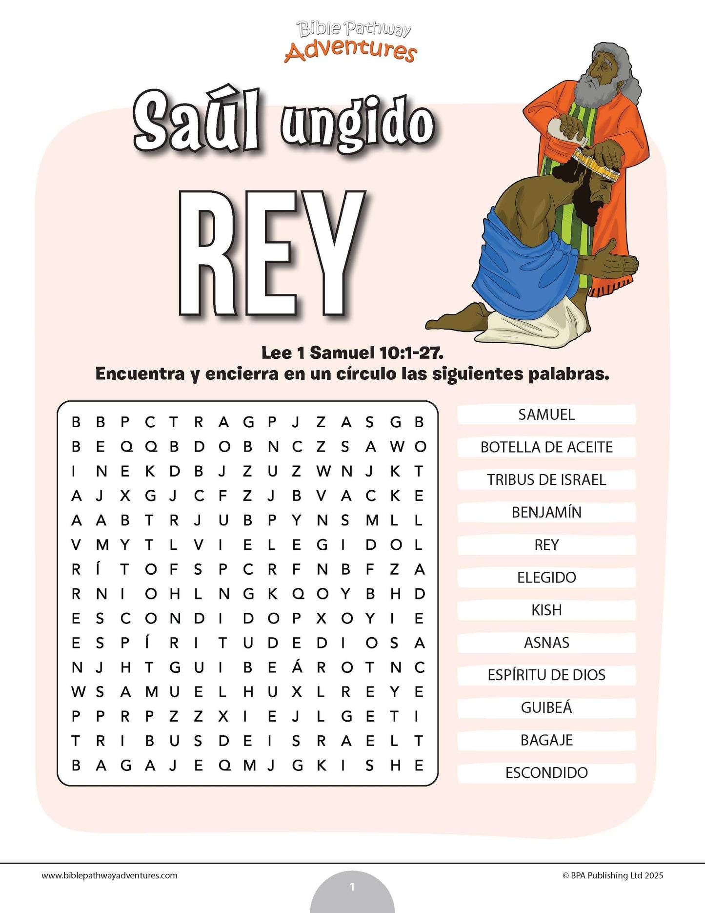 Sopa de letras de Saúl ungido rey