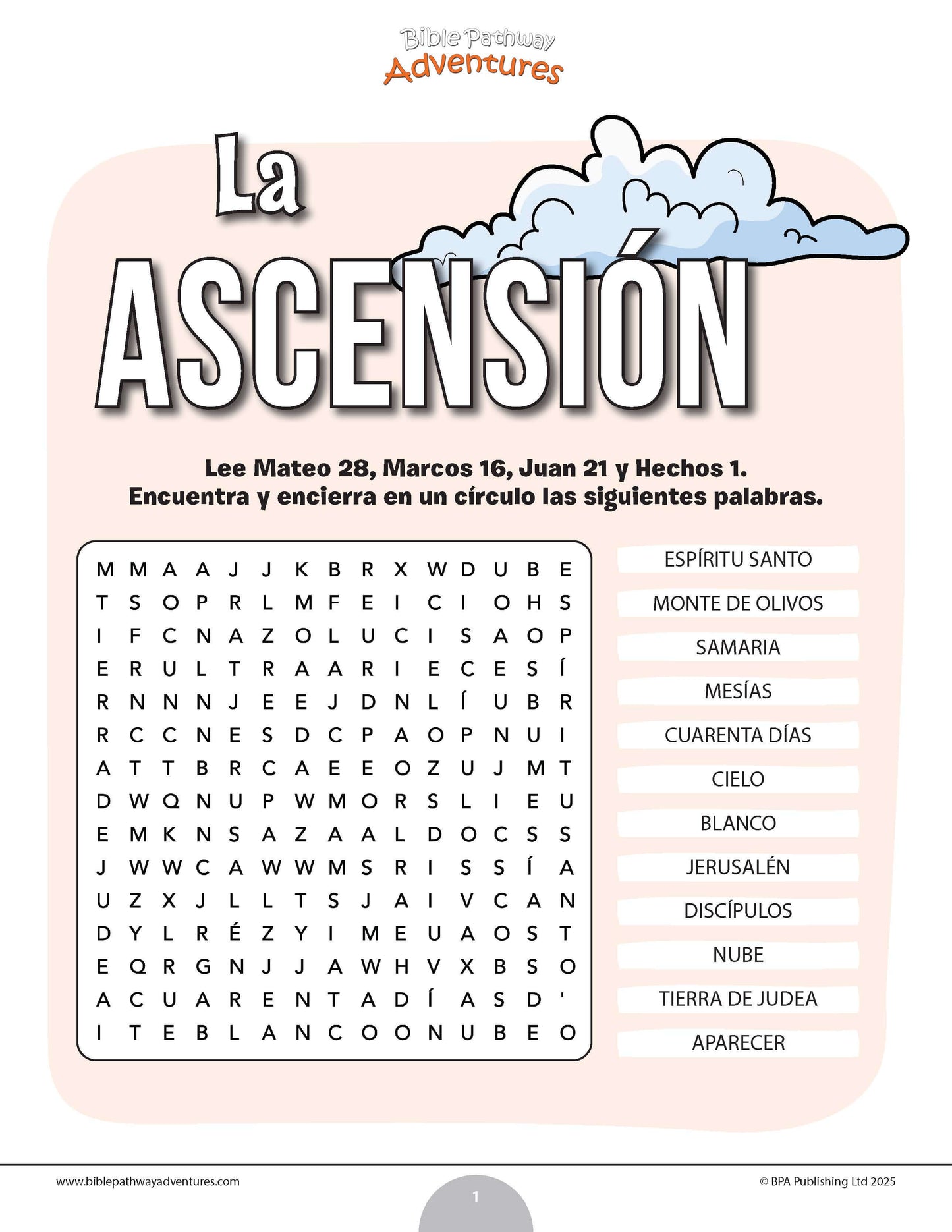 Sopa de letras de la Ascensión