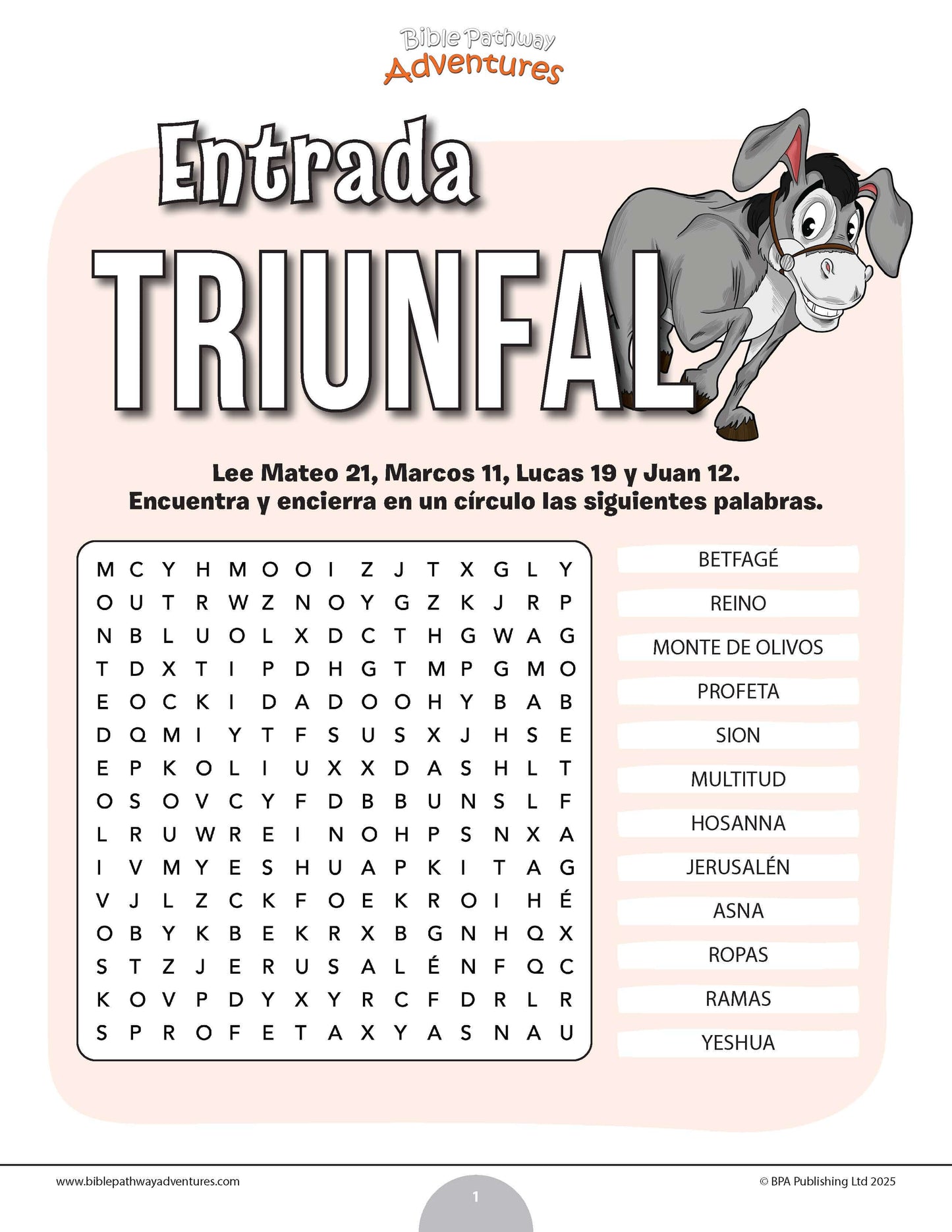 Sopa de letras de la Entrada Triunfal