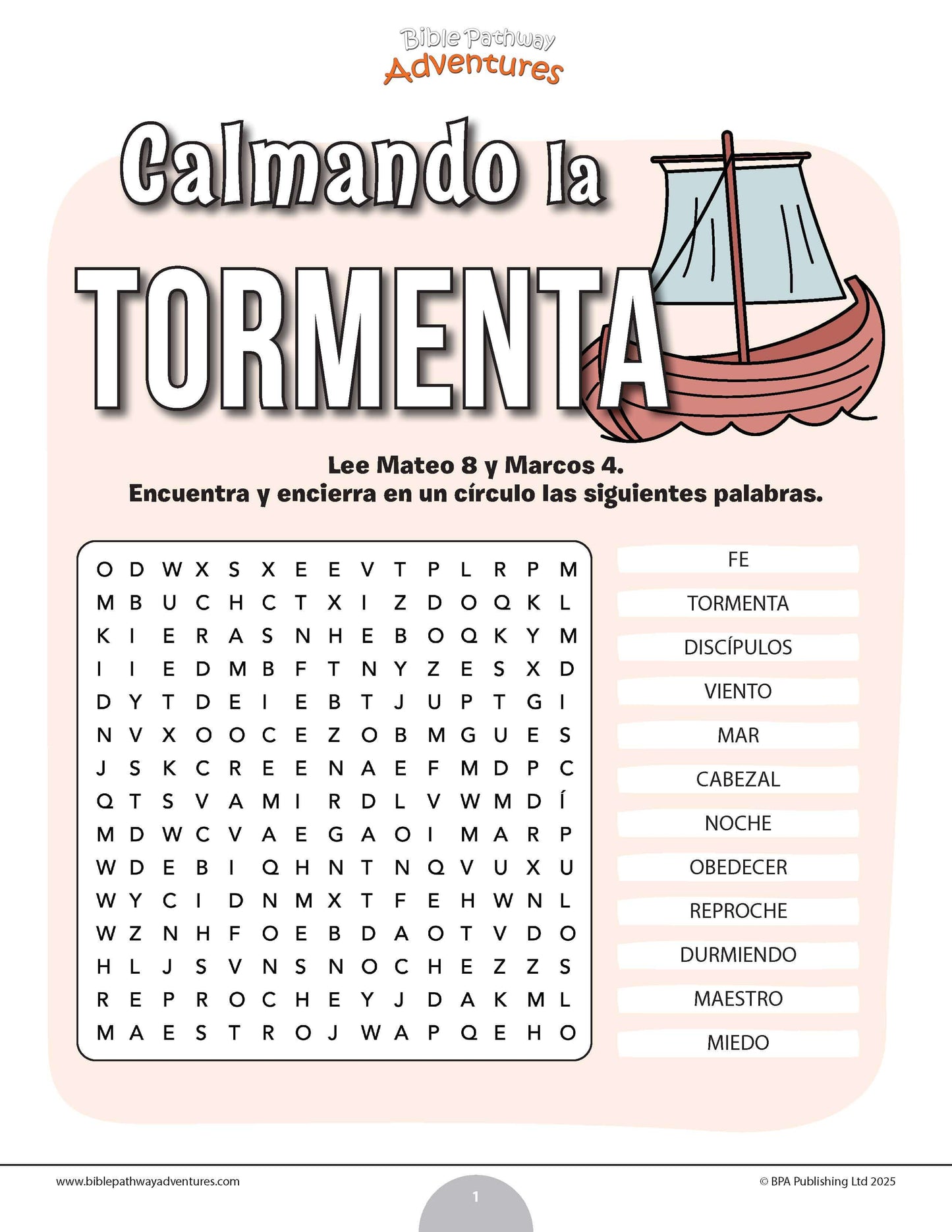 Sopa de letras de la calma de la tormenta