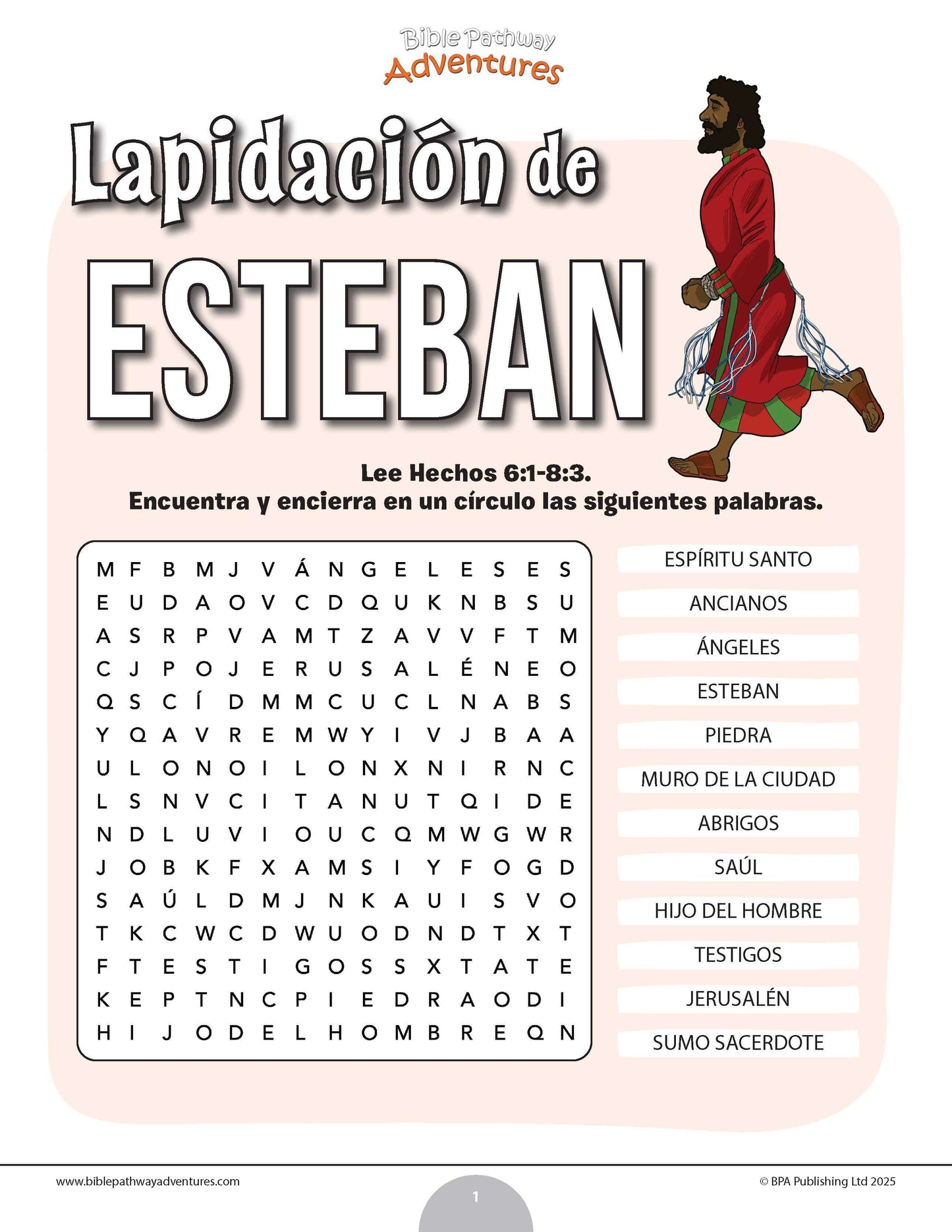 Sopa de letras de la lapidación de Esteban