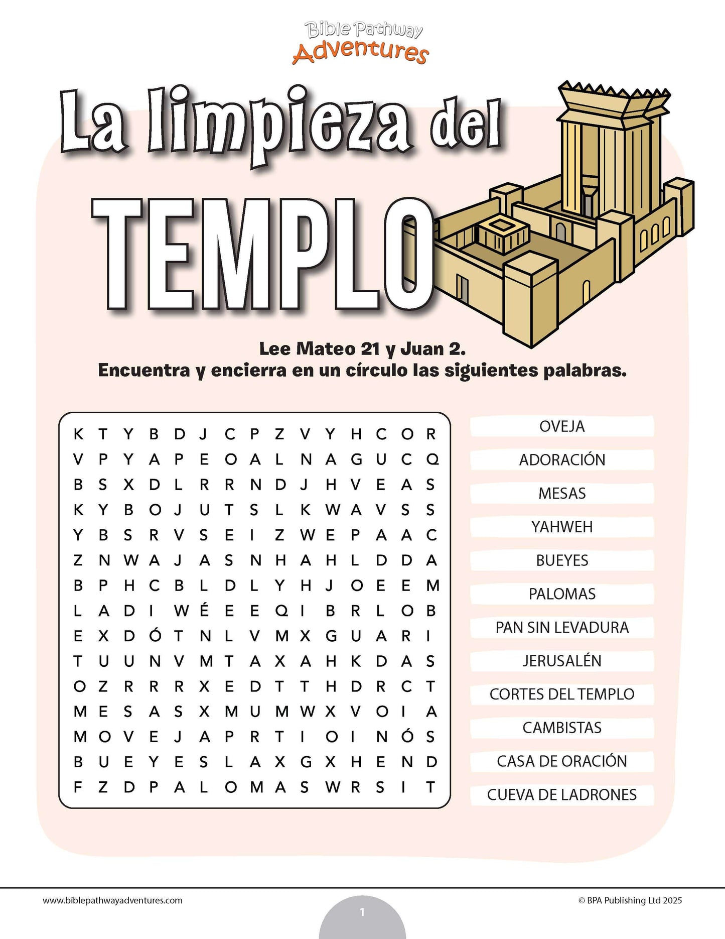 Sopa de letras de la limpieza del Templo