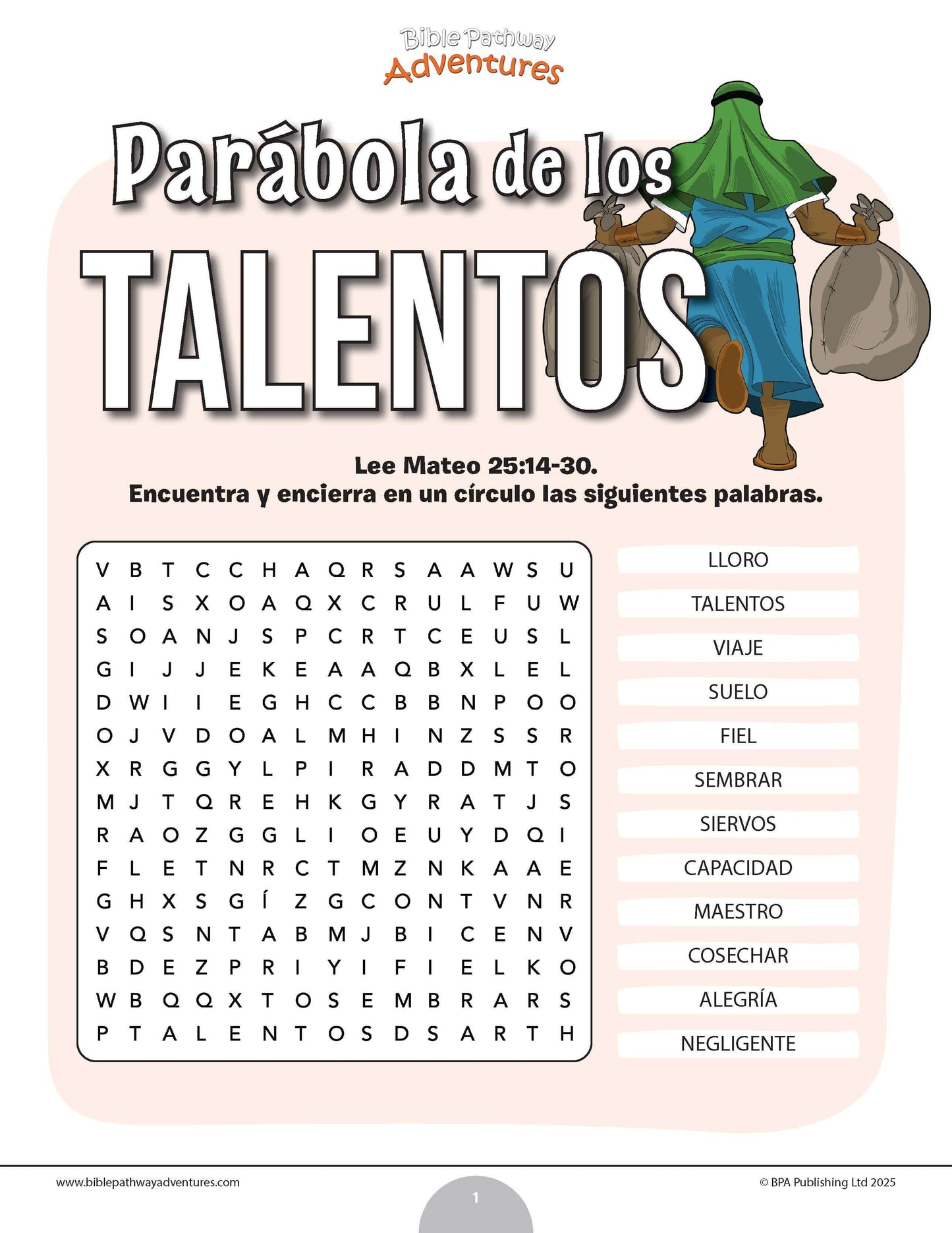 Sopa de letras de la parábola de los talentos