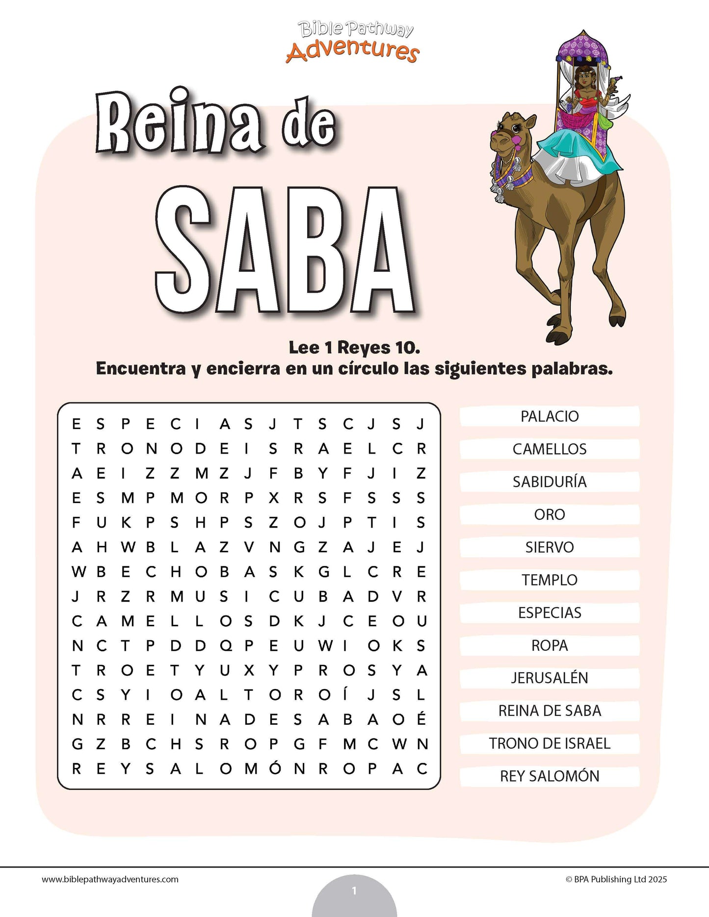 Sopa de letras de la reina de Saba