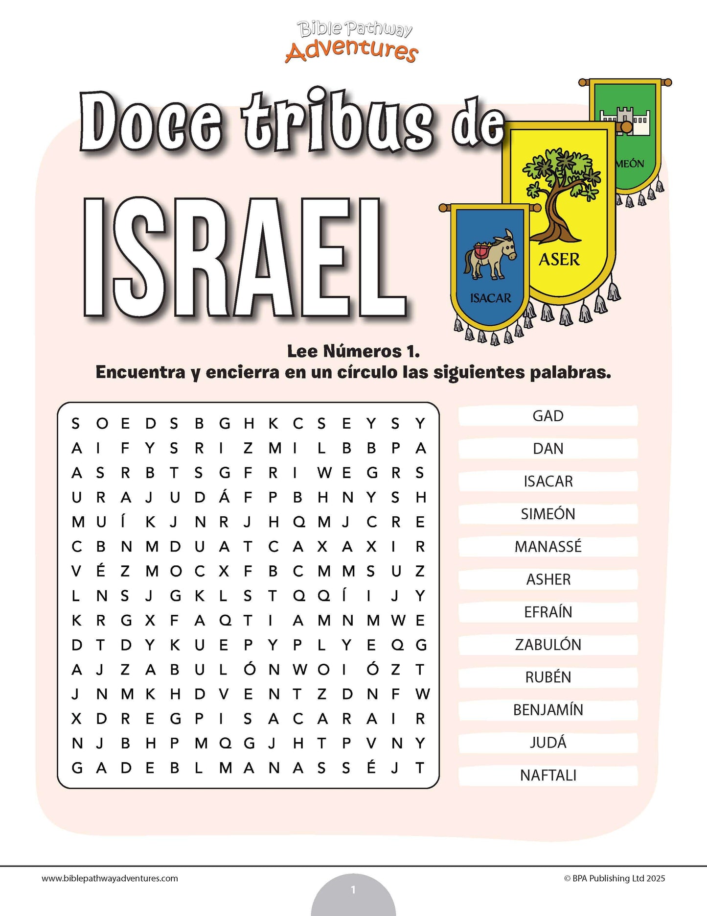 Sopa de letras de las doce tribus de Israel