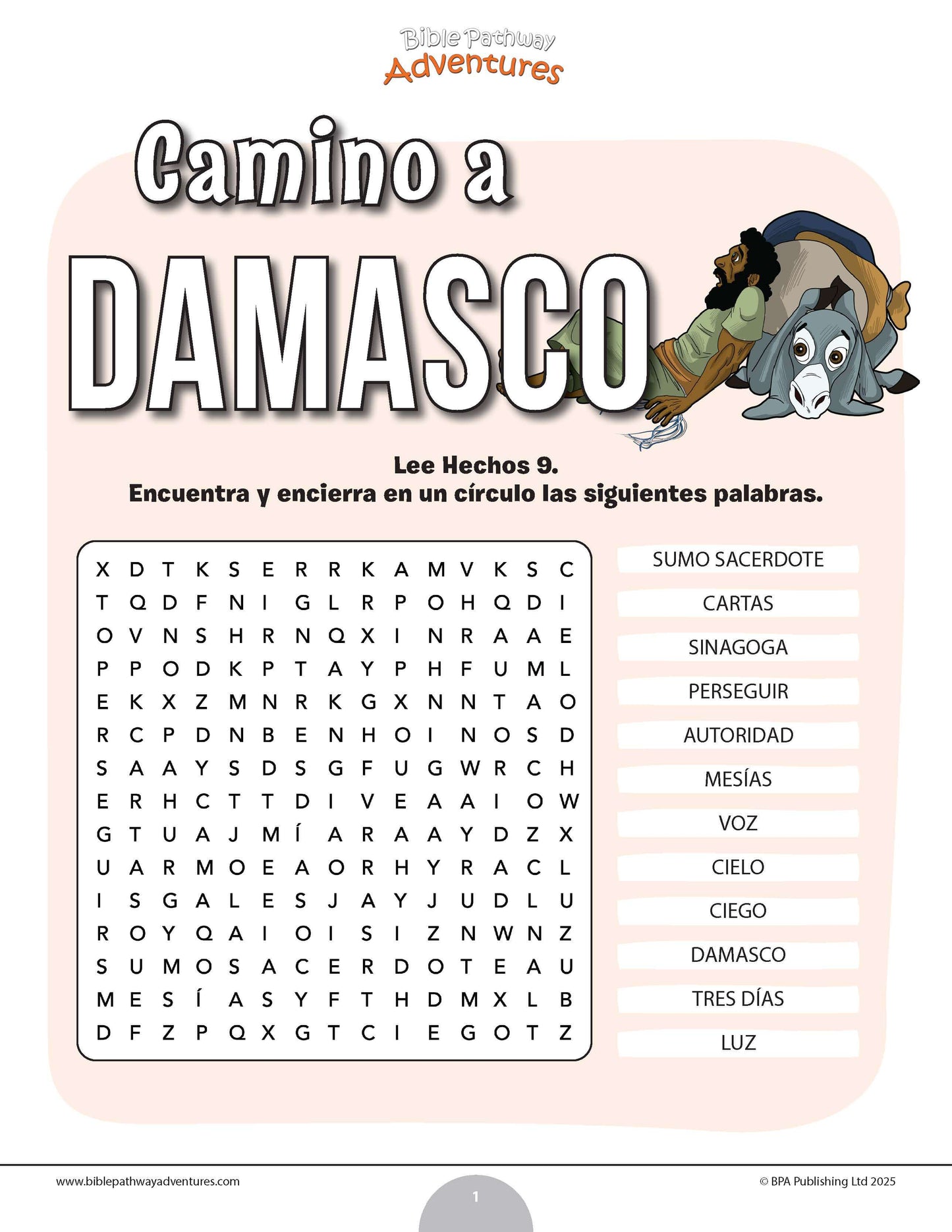 Sopa de letras del camino a Damasco