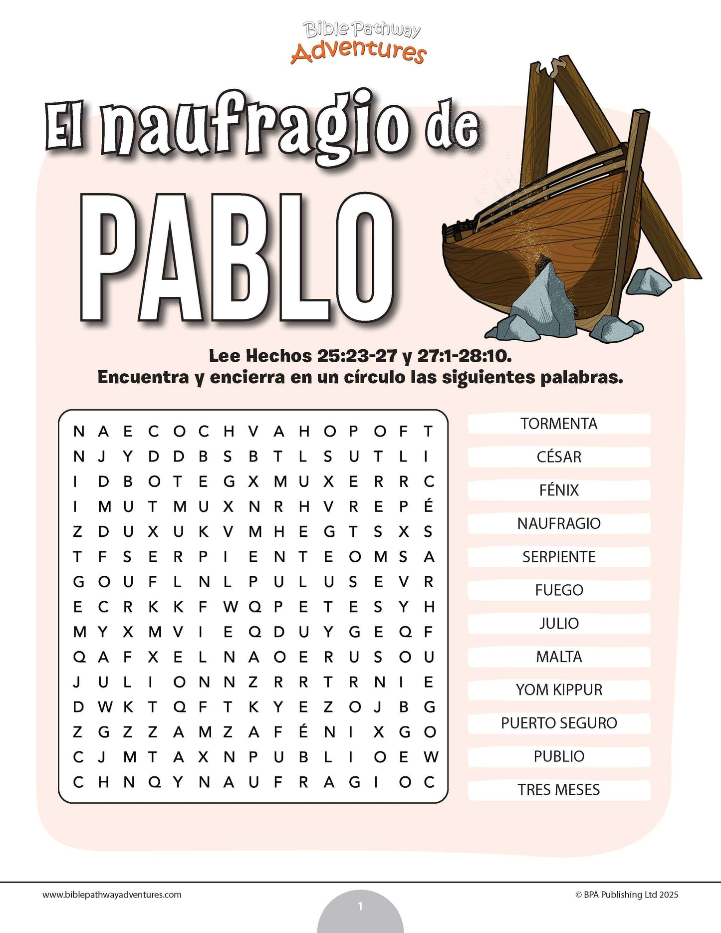 Sopa de letras del naufragio de Pablo
